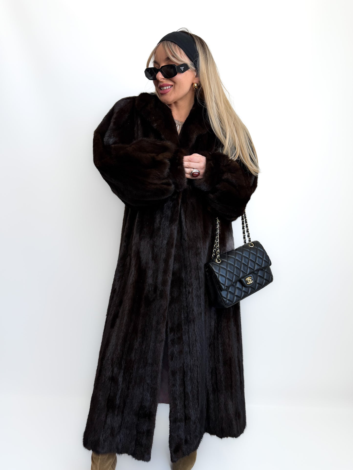Vintage Long Brown Natural Mink Coat Mob Wife Old Money Luxorious Style Winter Jacket S-M