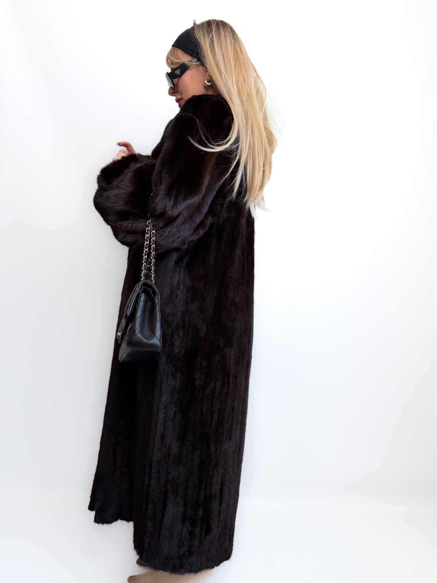 Vintage Long Brown Natural Mink Coat Mob Wife Old Money Luxorious Style Winter Jacket S-M