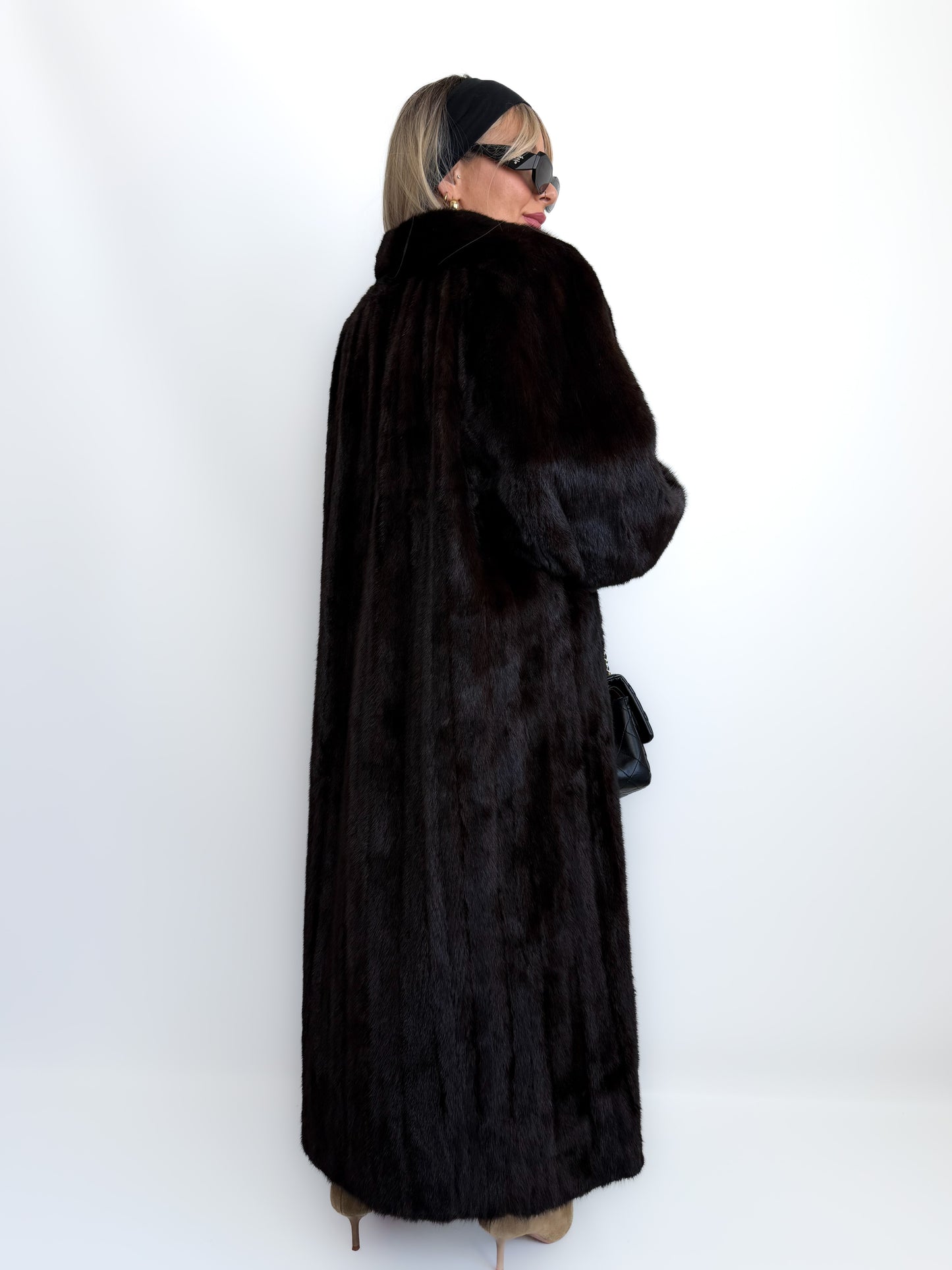 Vintage Long Brown Natural Mink Coat Mob Wife Old Money Luxorious Style Winter Jacket S-M