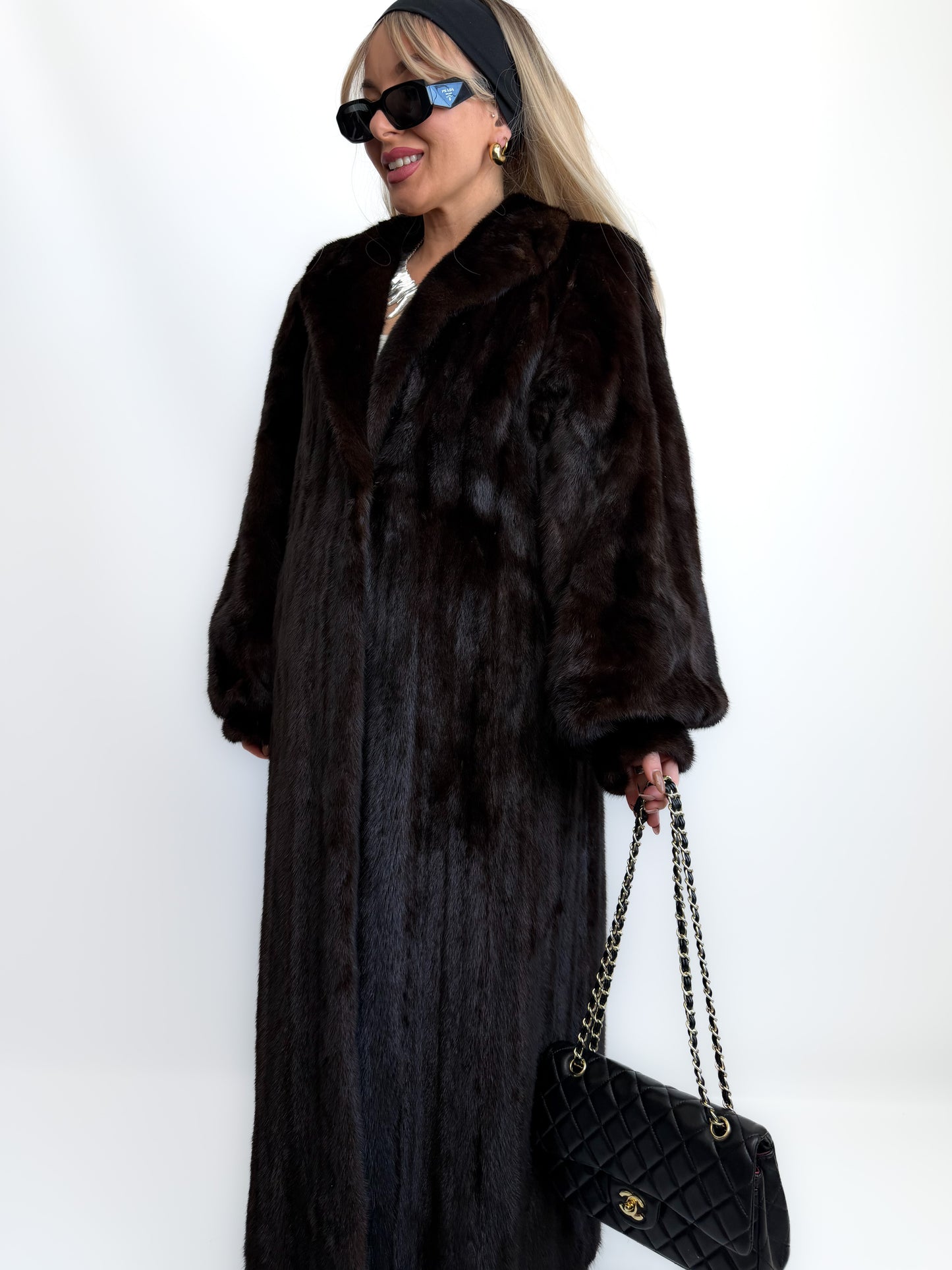 Vintage Long Brown Natural Mink Coat Mob Wife Old Money Luxorious Style Winter Jacket S-M
