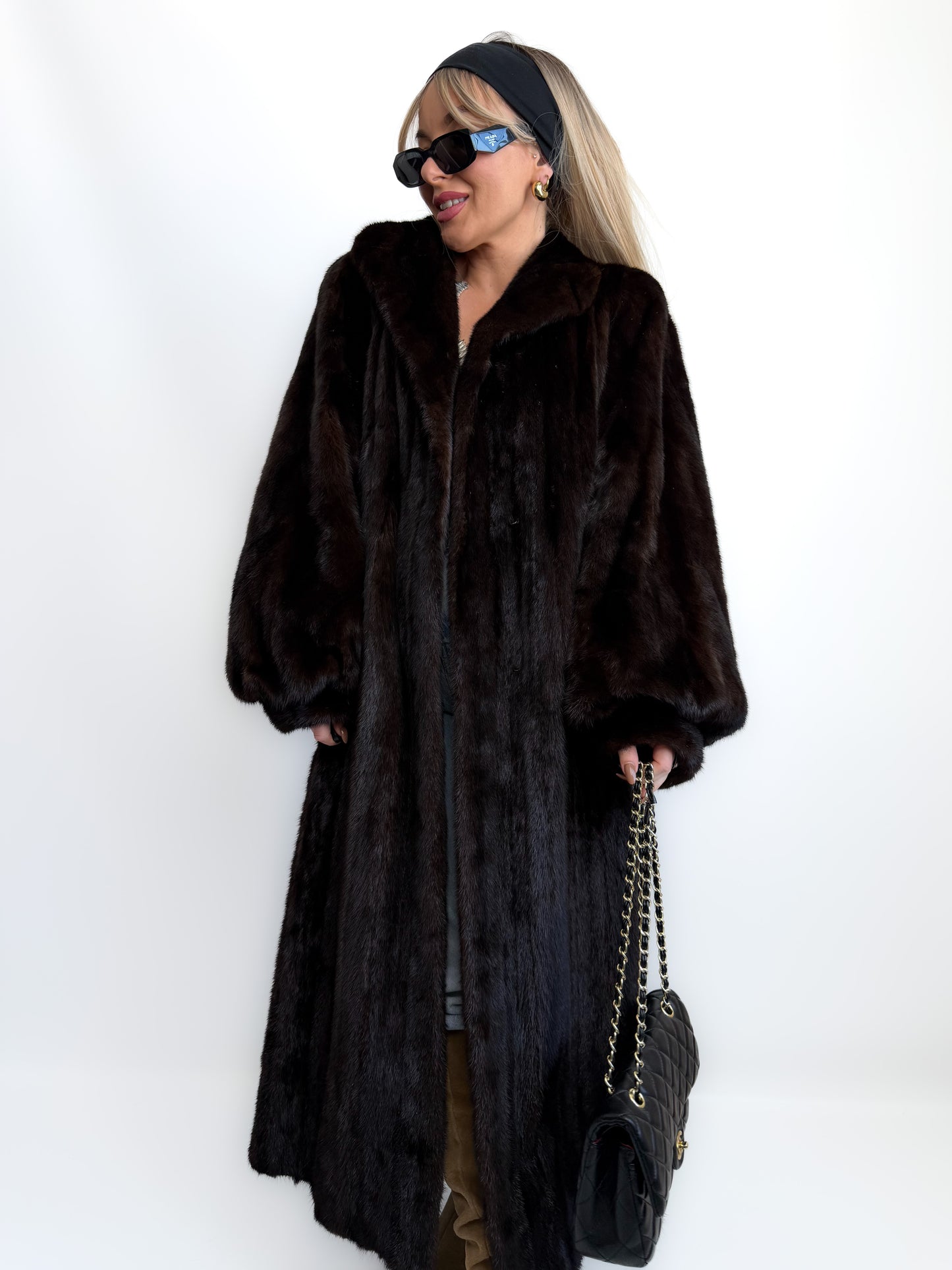 Vintage Long Brown Natural Mink Coat Mob Wife Old Money Luxorious Style Winter Jacket S-M