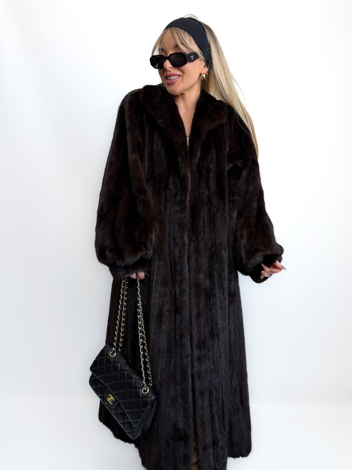 Vintage Long Brown Natural Mink Coat Mob Wife Old Money Luxorious Style Winter Jacket S-M