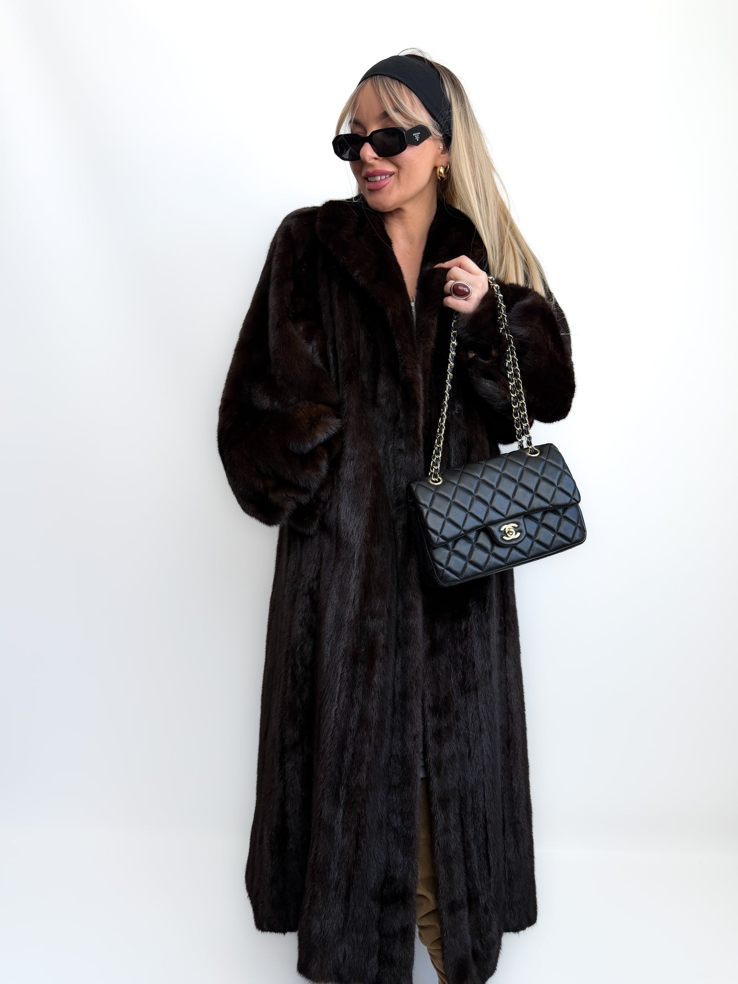 Vintage Long Brown Natural Mink Coat Mob Wife Old Money Luxorious Style Winter Jacket S-M