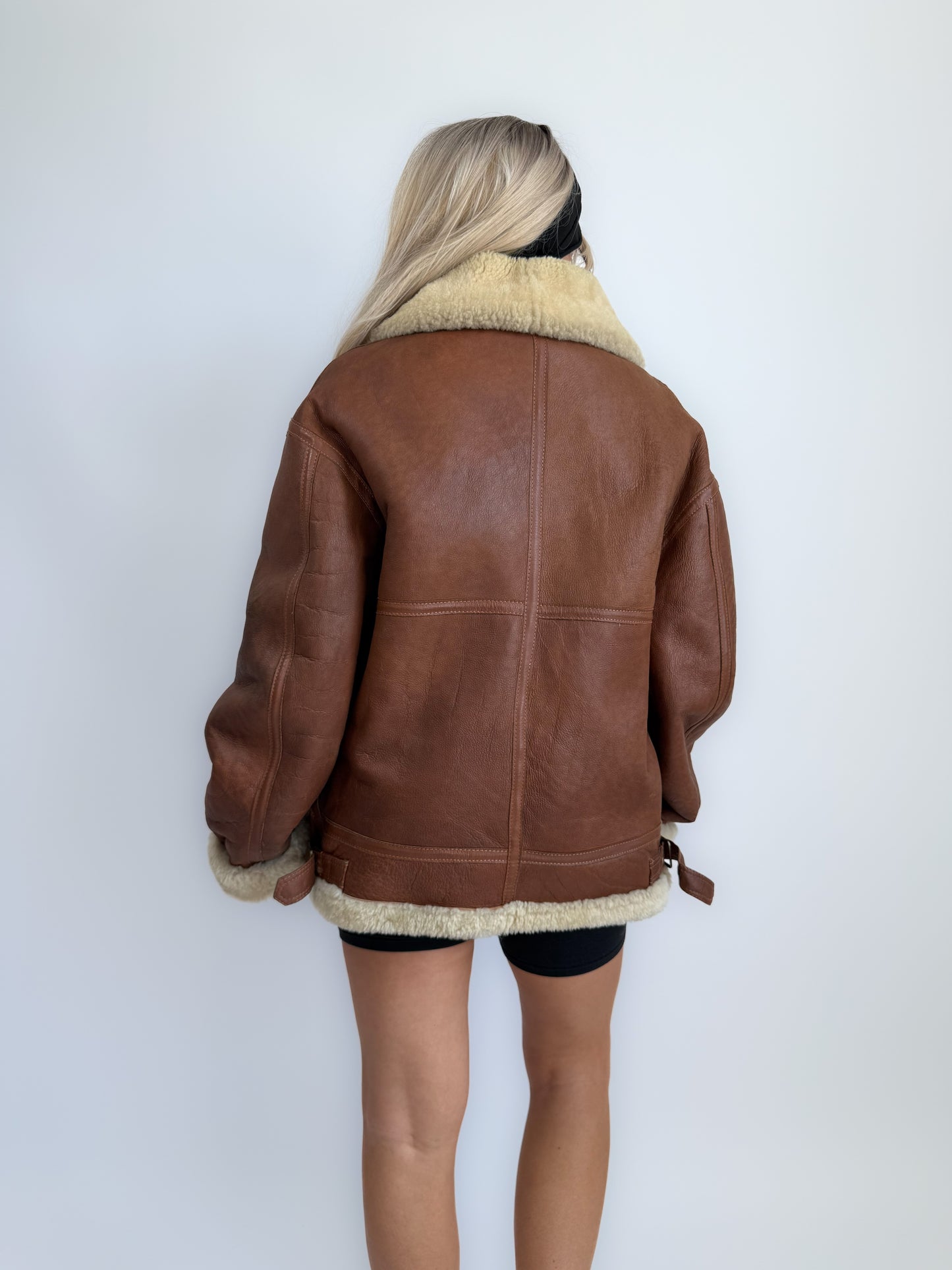 Vintage Shearling Leather Mens Style Bomber Jacket