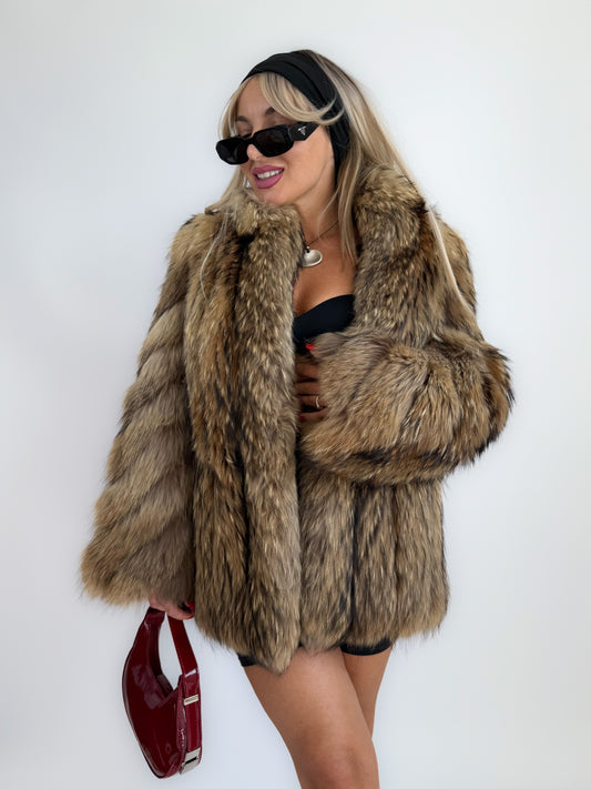 Vintage Natural Raccoon Fur Coat – Dramatic Mob Wife Style Statement  Winter Coat S- M