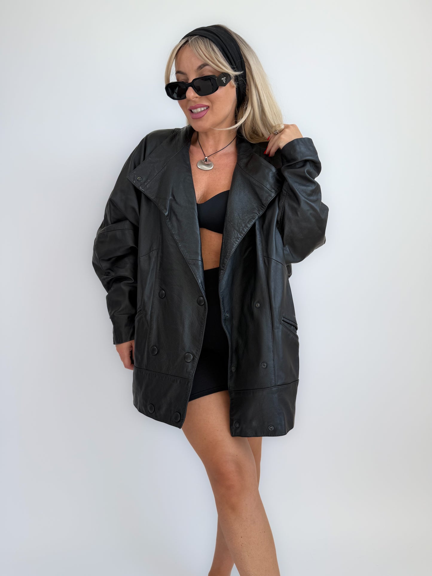 Vintage 90s Black Leather Parka Coat – Oversized Fall Casual Jacket S-M