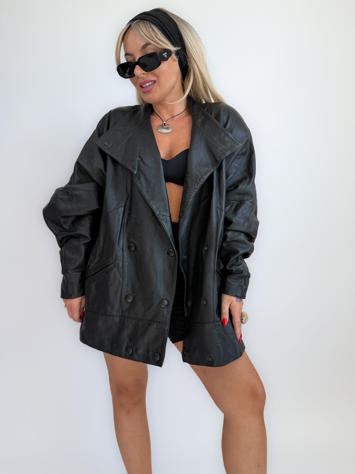 Vintage 90s Black Leather Parka Coat – Oversized Fall Casual Jacket S-M