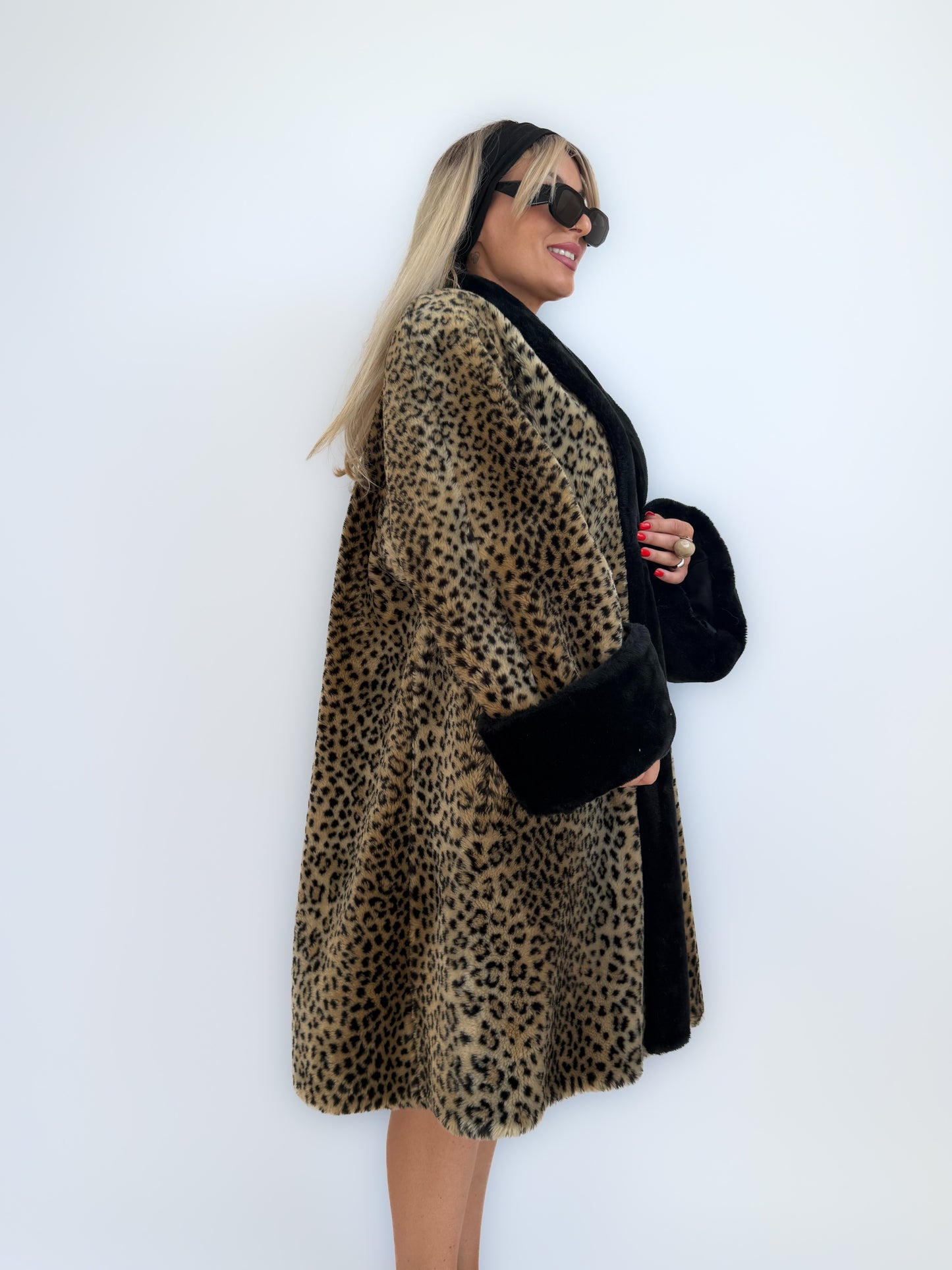 Vintage Cheetah Animal Print Faux Fur Coat – 90s Mob Wife Style Winter Jacket XL-XXL