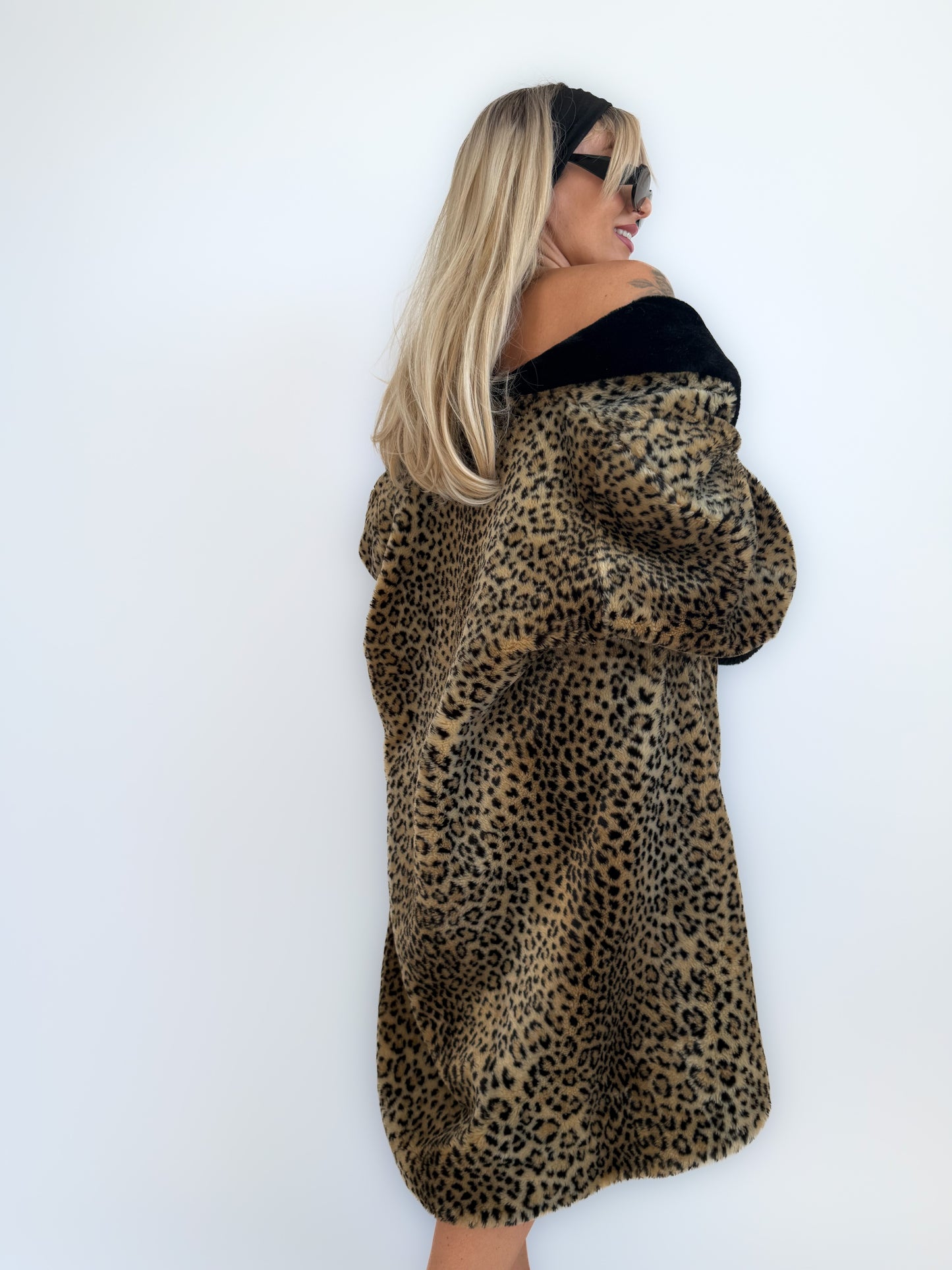 Vintage Cheetah Animal Print Faux Fur Coat – 90s Mob Wife Style Winter Jacket XL-XXL