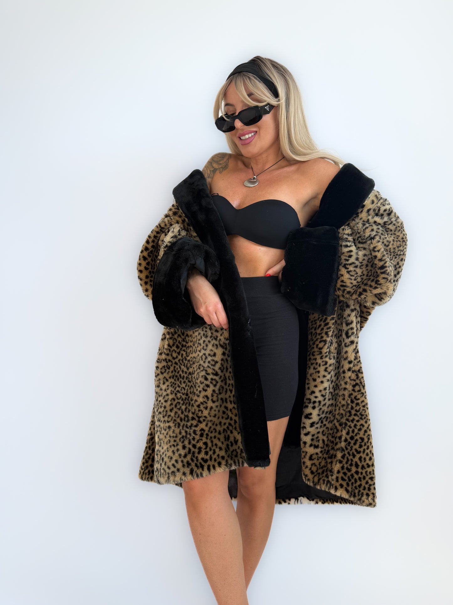 Vintage Cheetah Animal Print Faux Fur Coat – 90s Mob Wife Style Winter Jacket XL-XXL