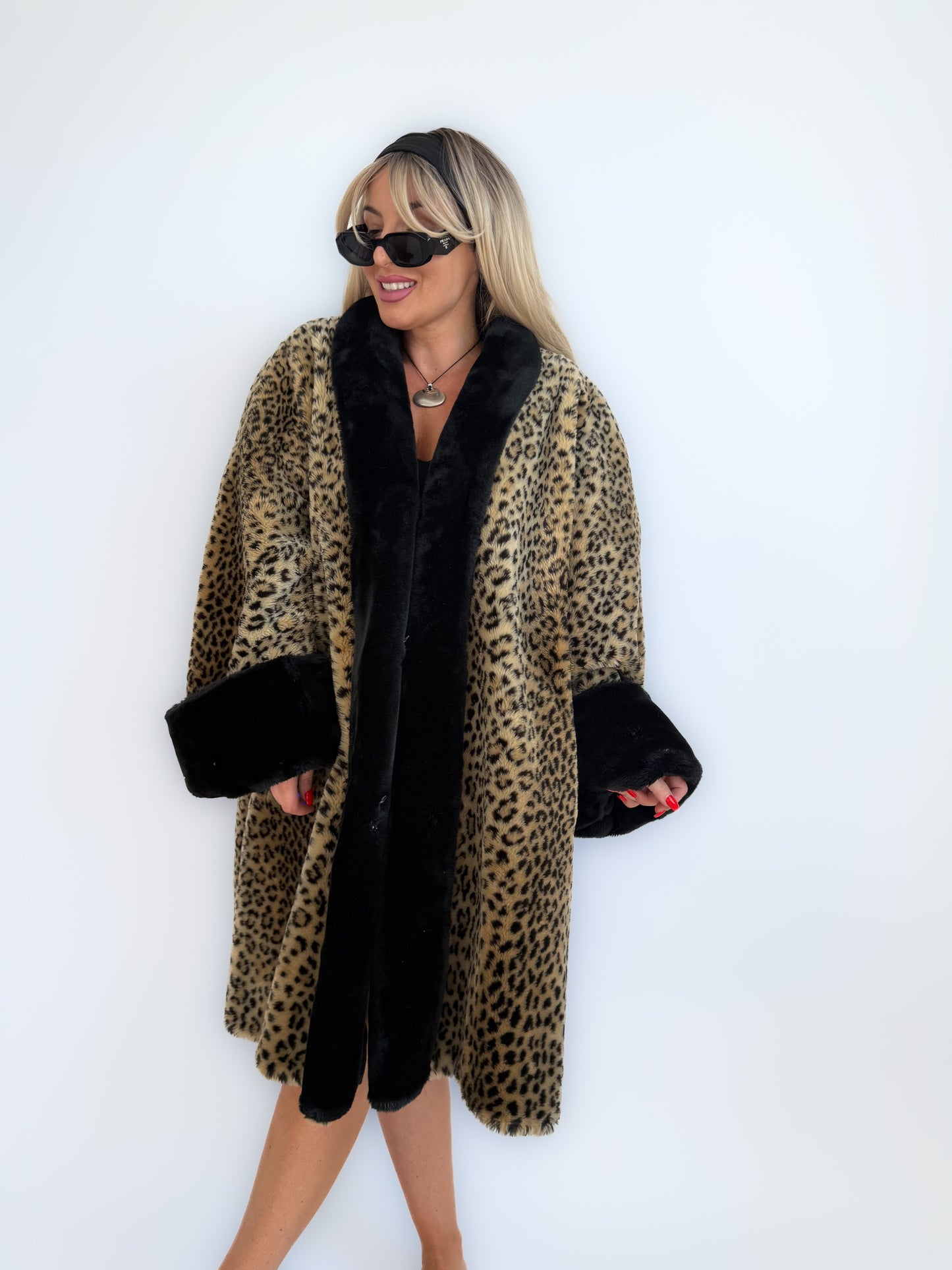 Vintage Cheetah Animal Print Faux Fur Coat – 90s Mob Wife Style Winter Jacket XL-XXL