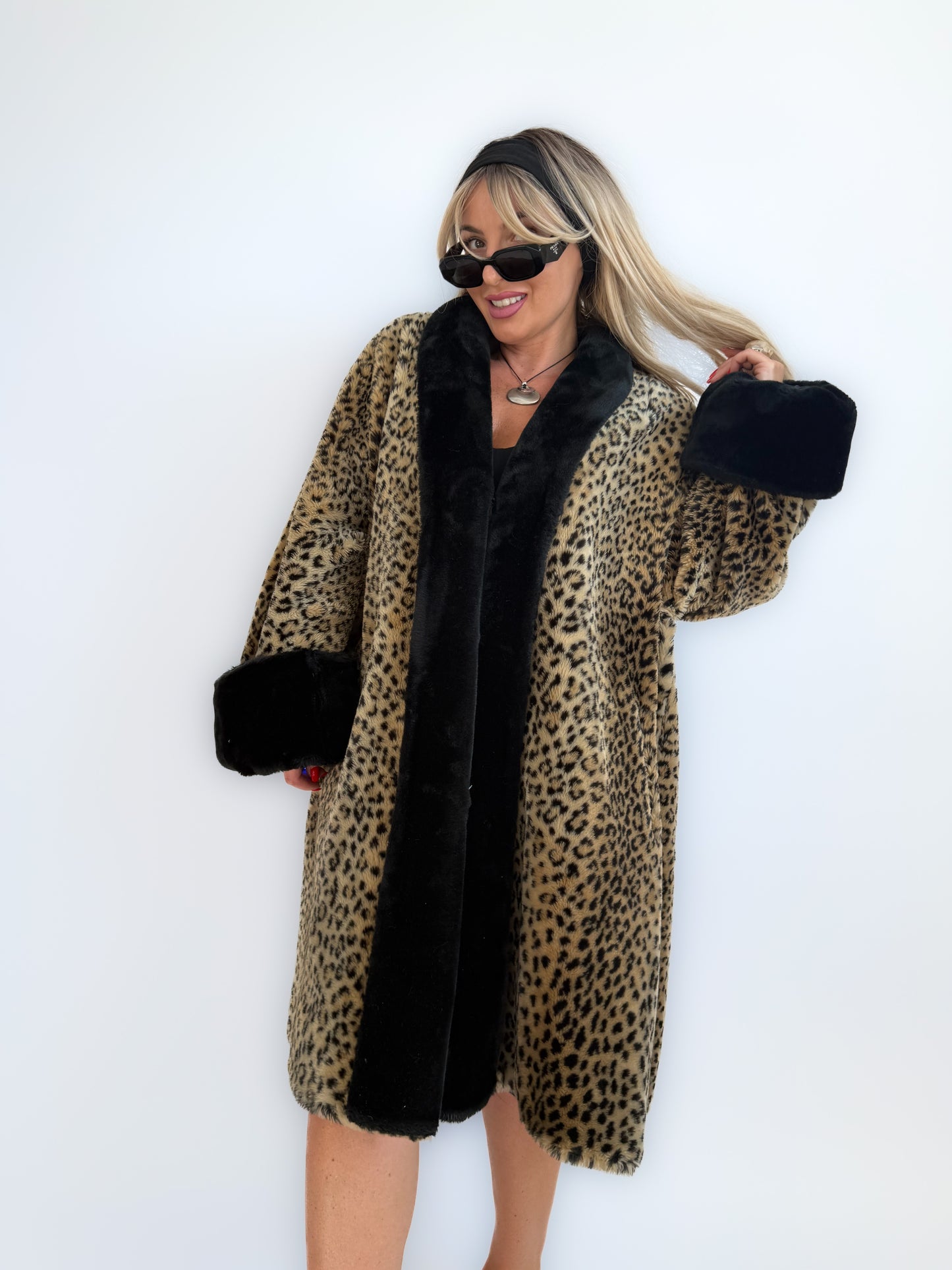 Vintage Cheetah Animal Print Faux Fur Coat – 90s Mob Wife Style Winter Jacket XL-XXL