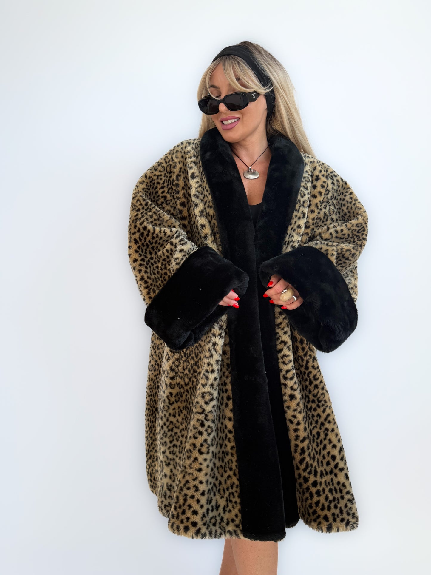 Vintage Cheetah Animal Print Faux Fur Coat – 90s Mob Wife Style Winter Jacket XL-XXL