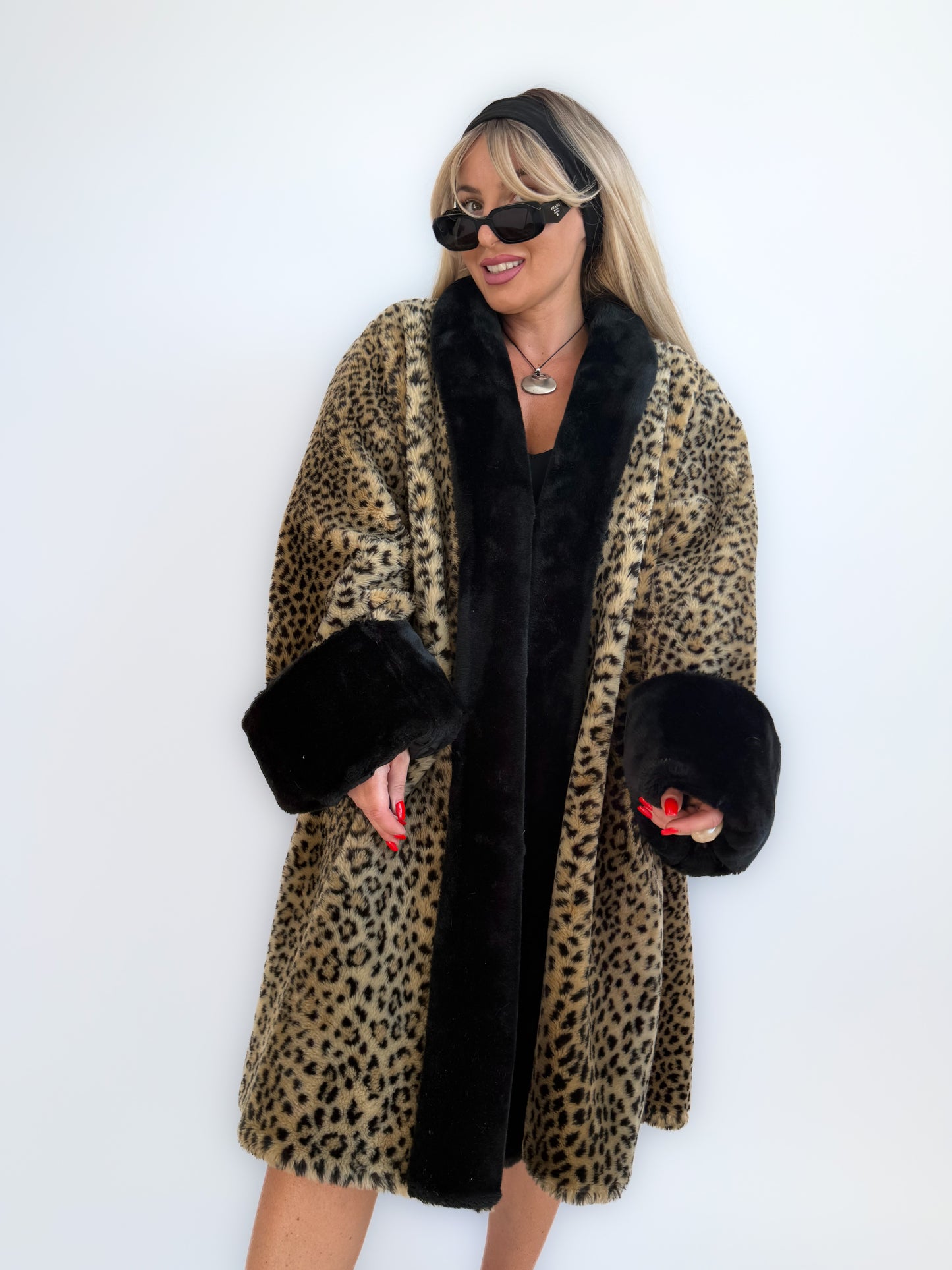 Vintage Cheetah Animal Print Faux Fur Coat – 90s Mob Wife Style Winter Jacket XL-XXL