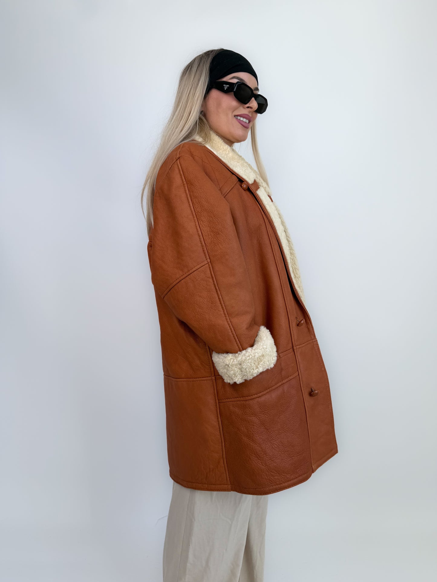 Vintage Shearling Sheepskin Leather Winter Coat Mens Womens