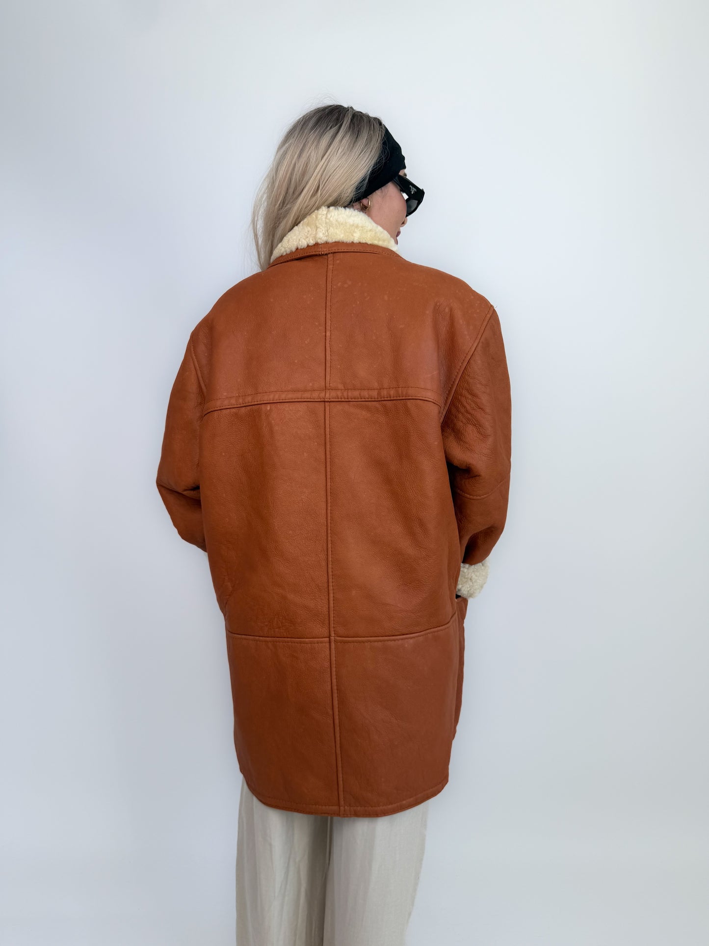 Vintage Shearling Sheepskin Leather Winter Coat Mens Womens