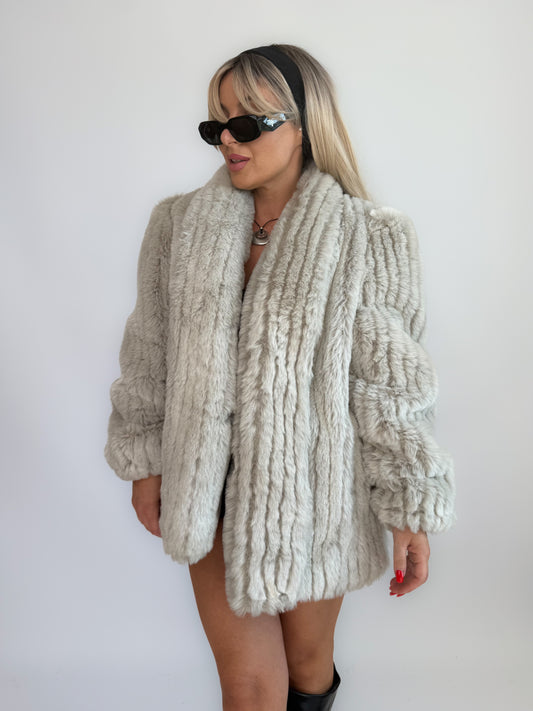 Vintage Ivory Cream Faux Fur Coat – Bridal Wedding Winter Jacket  S-M