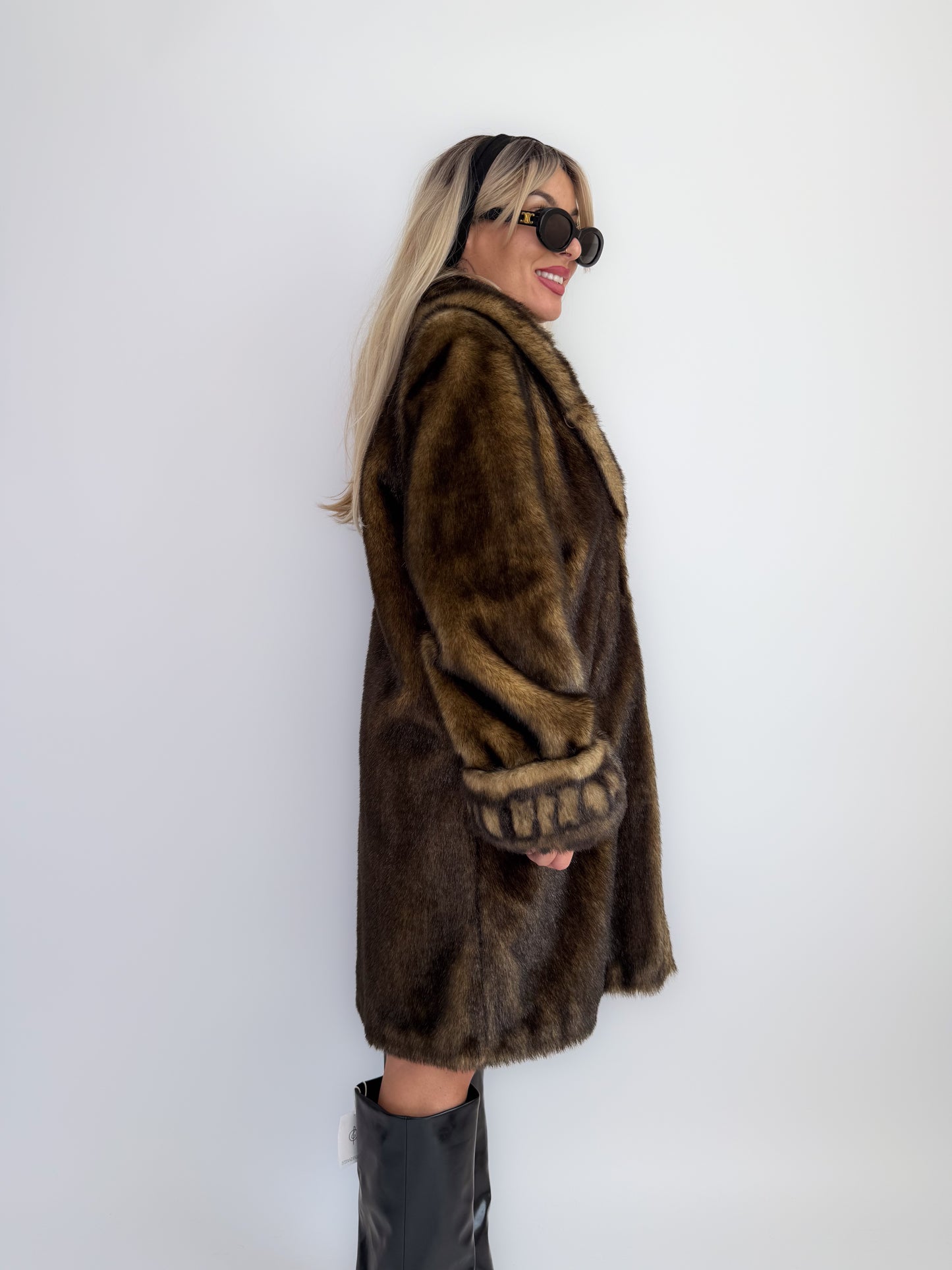 Vintage 90s Faux Fur Coat Brown-Mob Wife Energy Winter Jacket - Y2K Mink Look Winter Jacket Coat S-M
