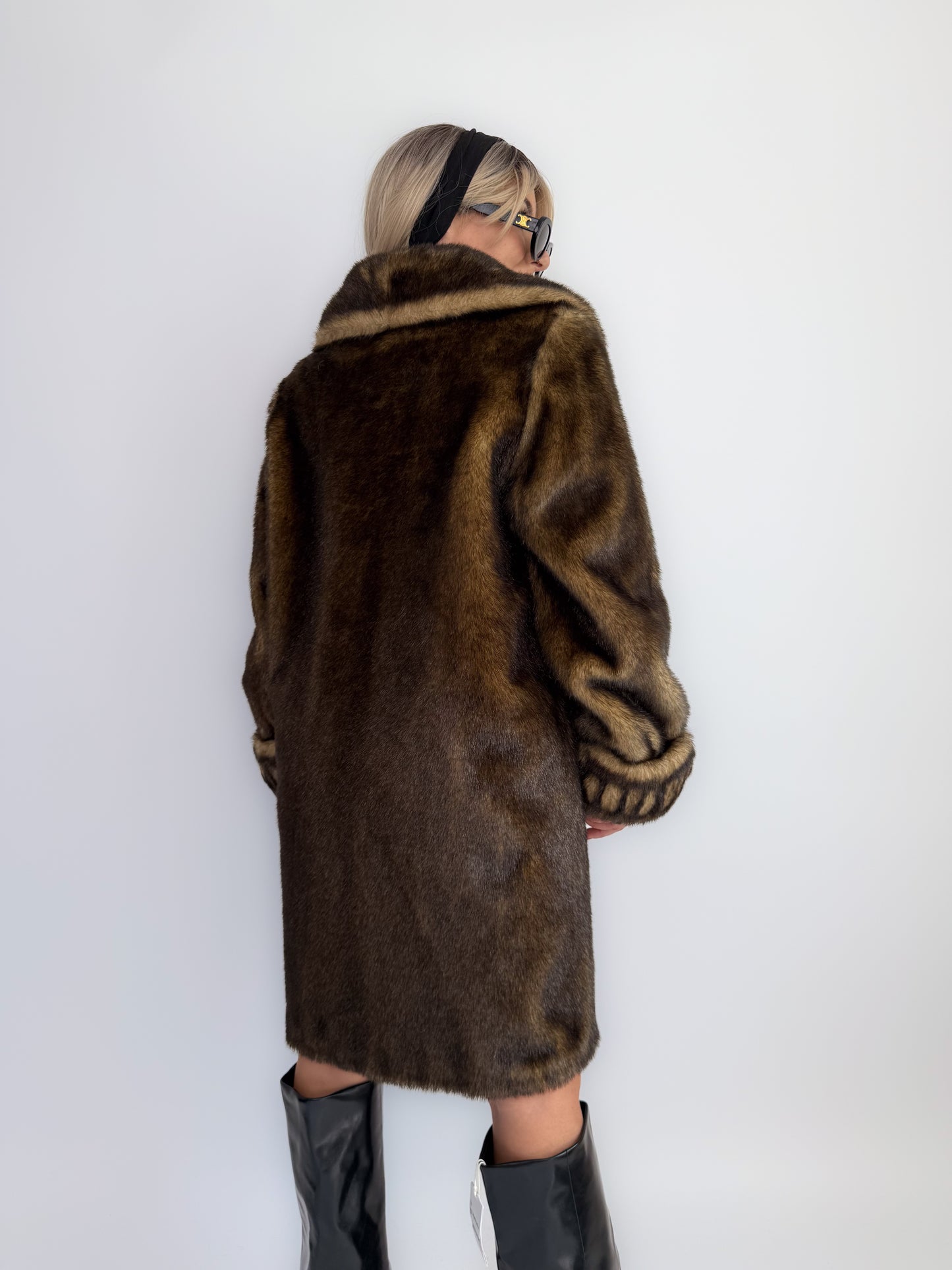 Vintage 90s Faux Fur Coat Brown-Mob Wife Energy Winter Jacket - Y2K Mink Look Winter Jacket Coat S-M