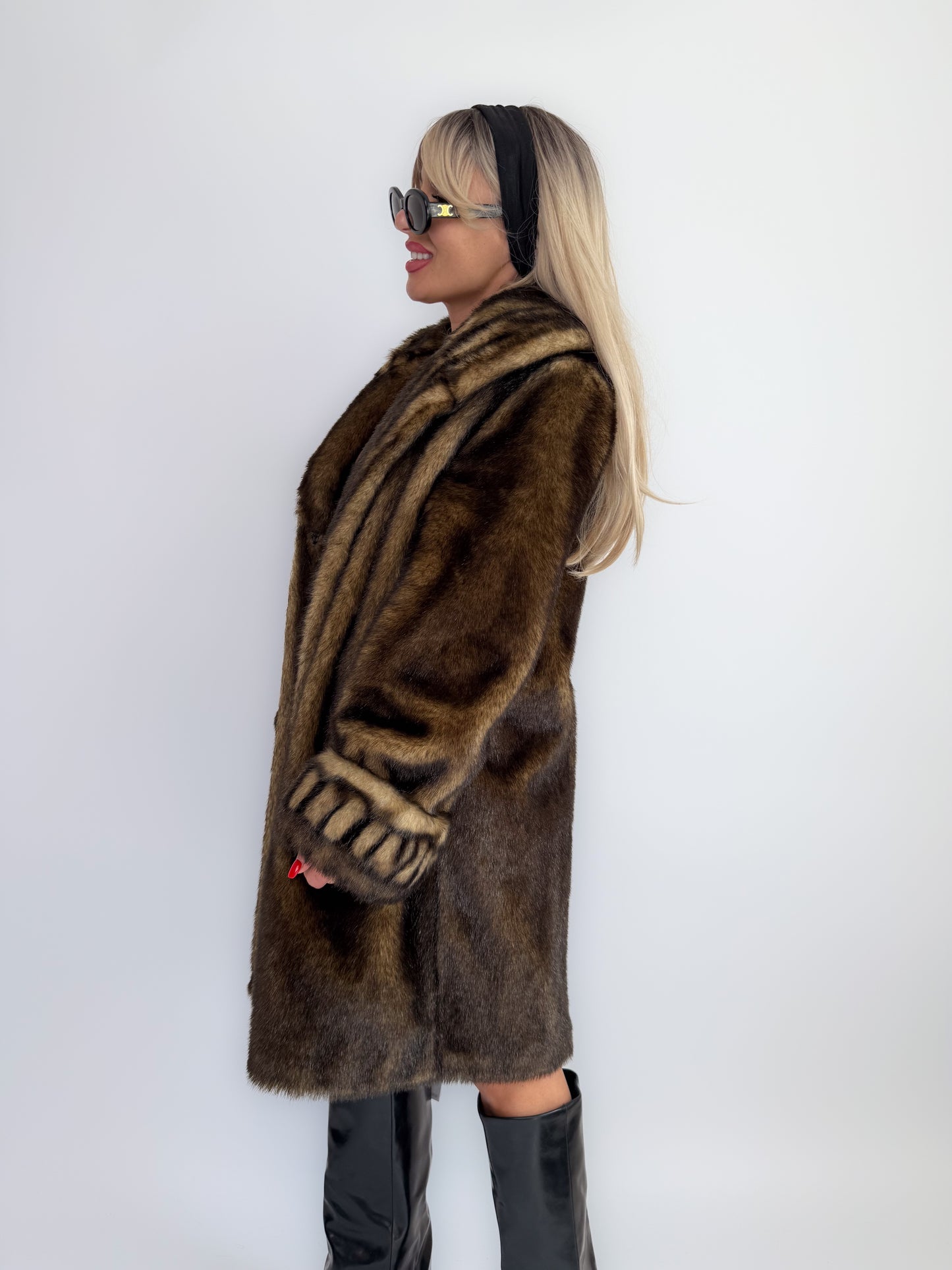 Vintage 90s Faux Fur Coat Brown-Mob Wife Energy Winter Jacket - Y2K Mink Look Winter Jacket Coat S-M