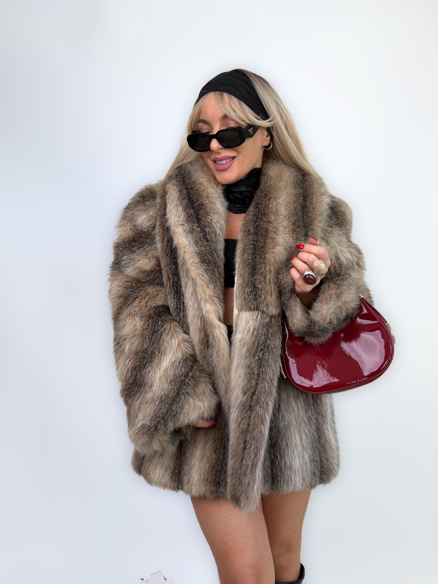 Vintage Brown Animal Print Faux Fur Winter Coat M-L