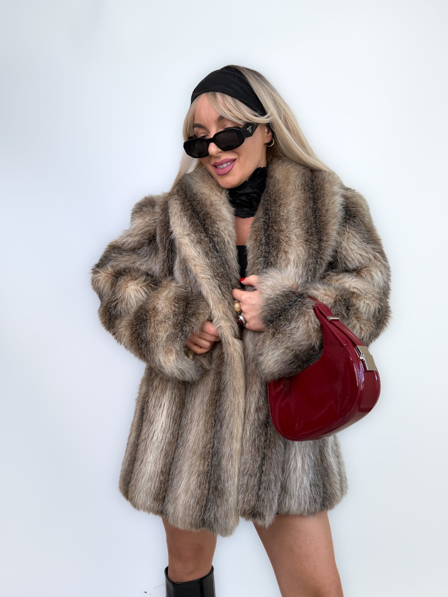 Vintage Brown Animal Print Faux Fur Winter Coat M-L