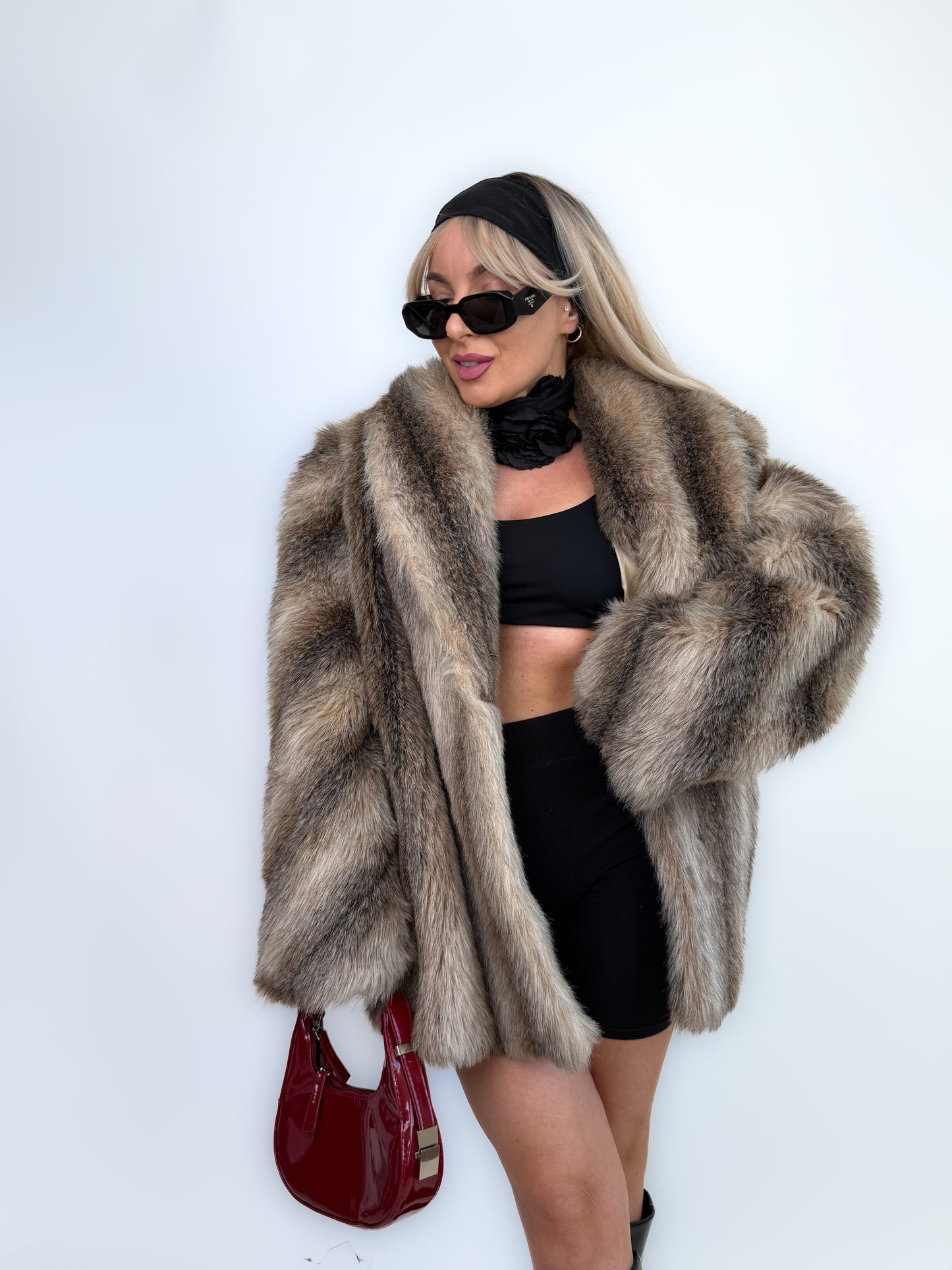 Vintage Brown Animal Print Faux Fur Winter Coat M-L