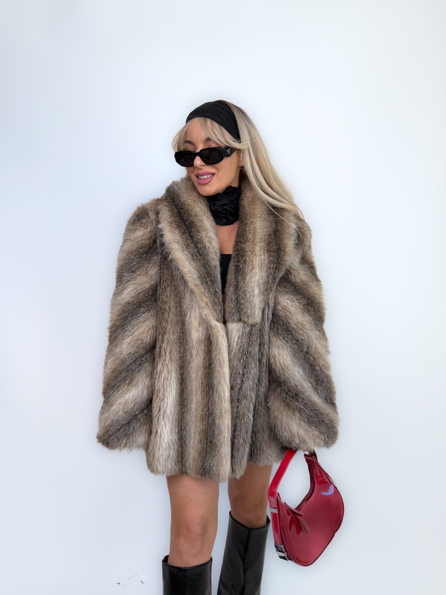 Vintage Brown Animal Print Faux Fur Winter Coat M-L