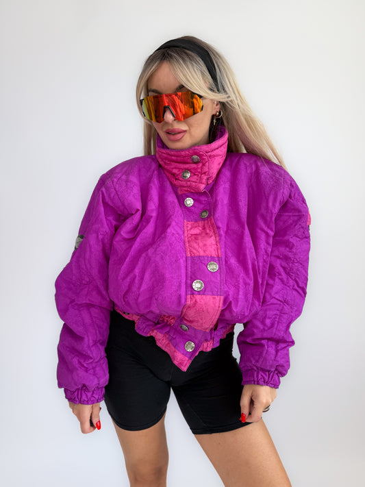 Vintage 90s Pink and Purple Ski Puffer Bomber Jacket S-M