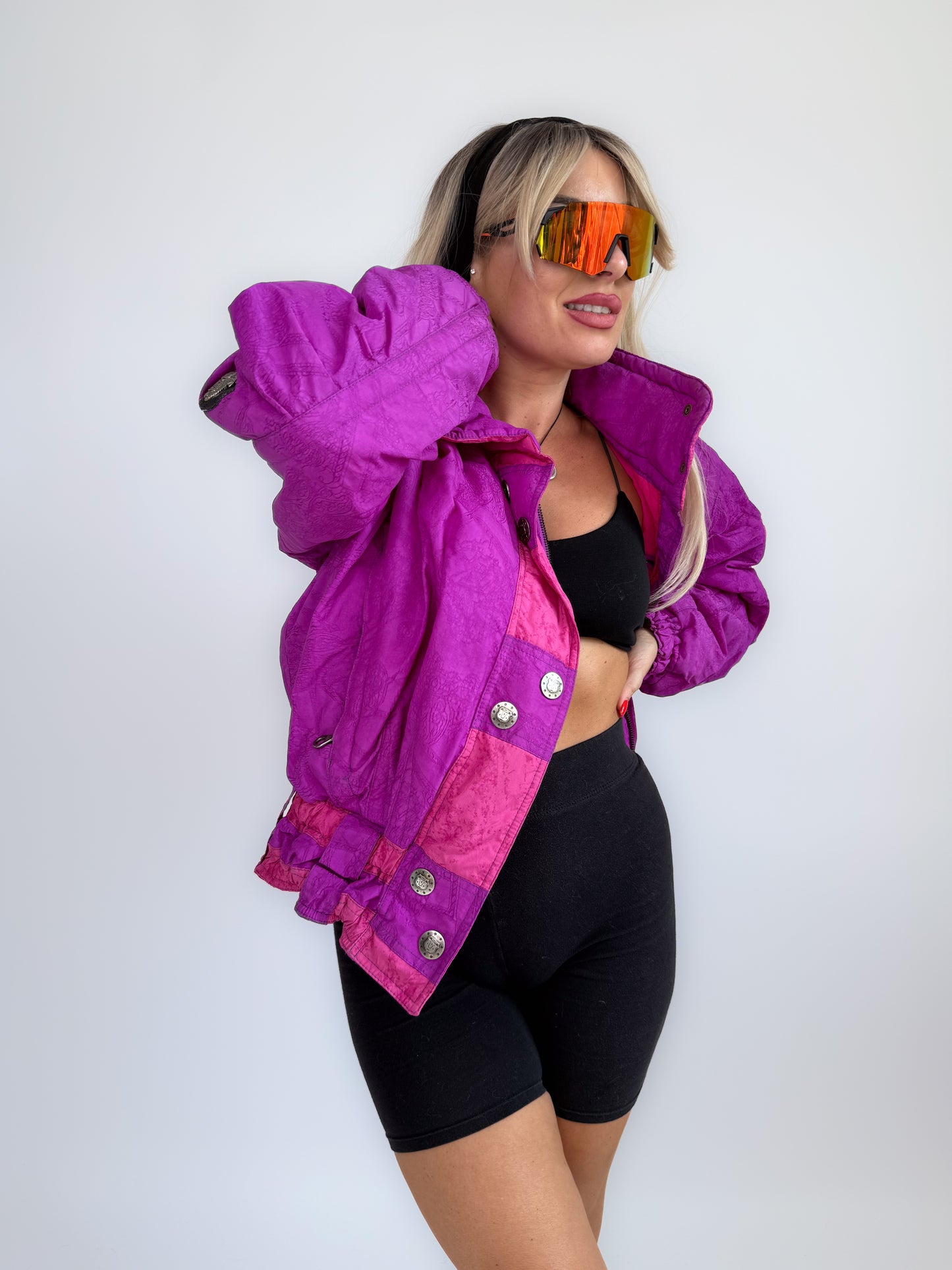 Vintage 90s Pink and Purple Ski Puffer Bomber Jacket S-M