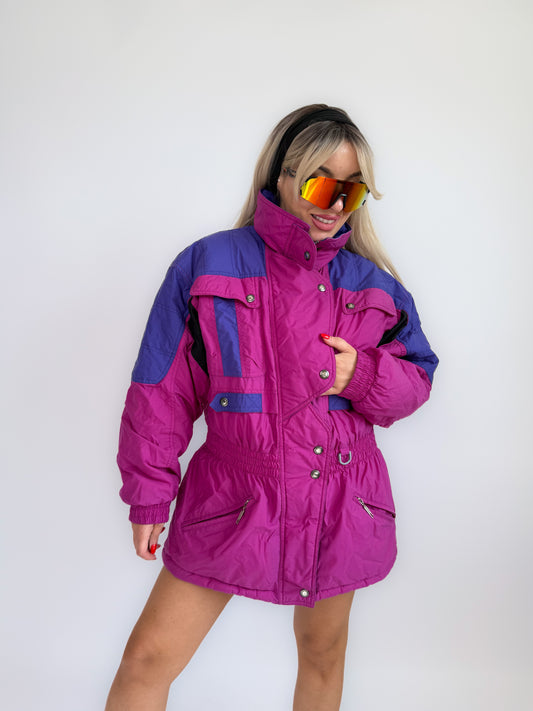 90s Hot Pink & Purple Ski Parka – Vintage St. John’s Bay Oversized Winter Jacket S-M-L