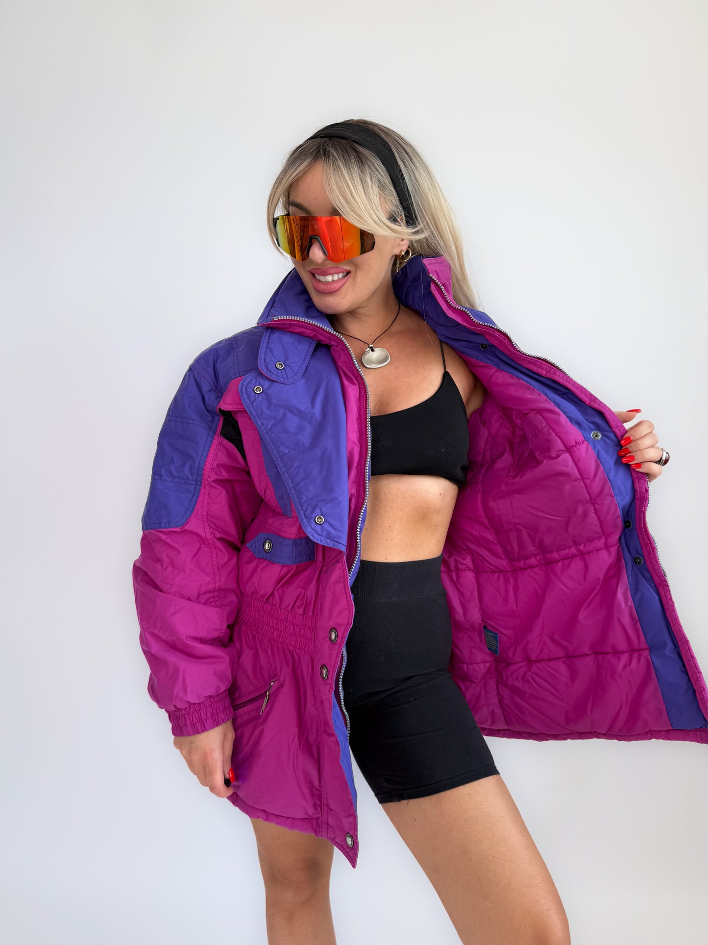 90s Hot Pink & Purple Ski Parka – Vintage St. John’s Bay Oversized Winter Jacket S-M-L