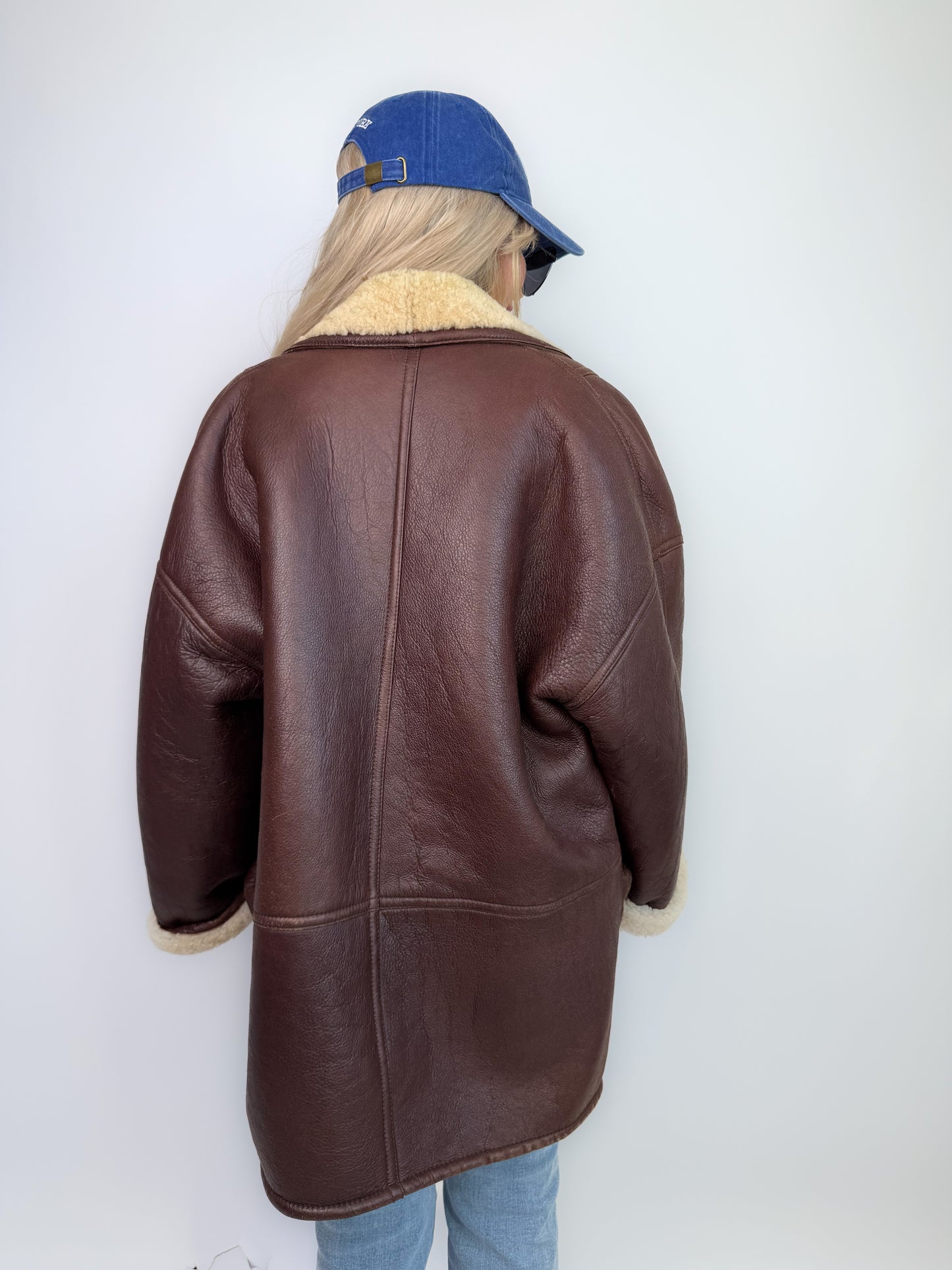 Vintage Dark Brown Shearling Natural Leather Coat Unisex Winter Coat