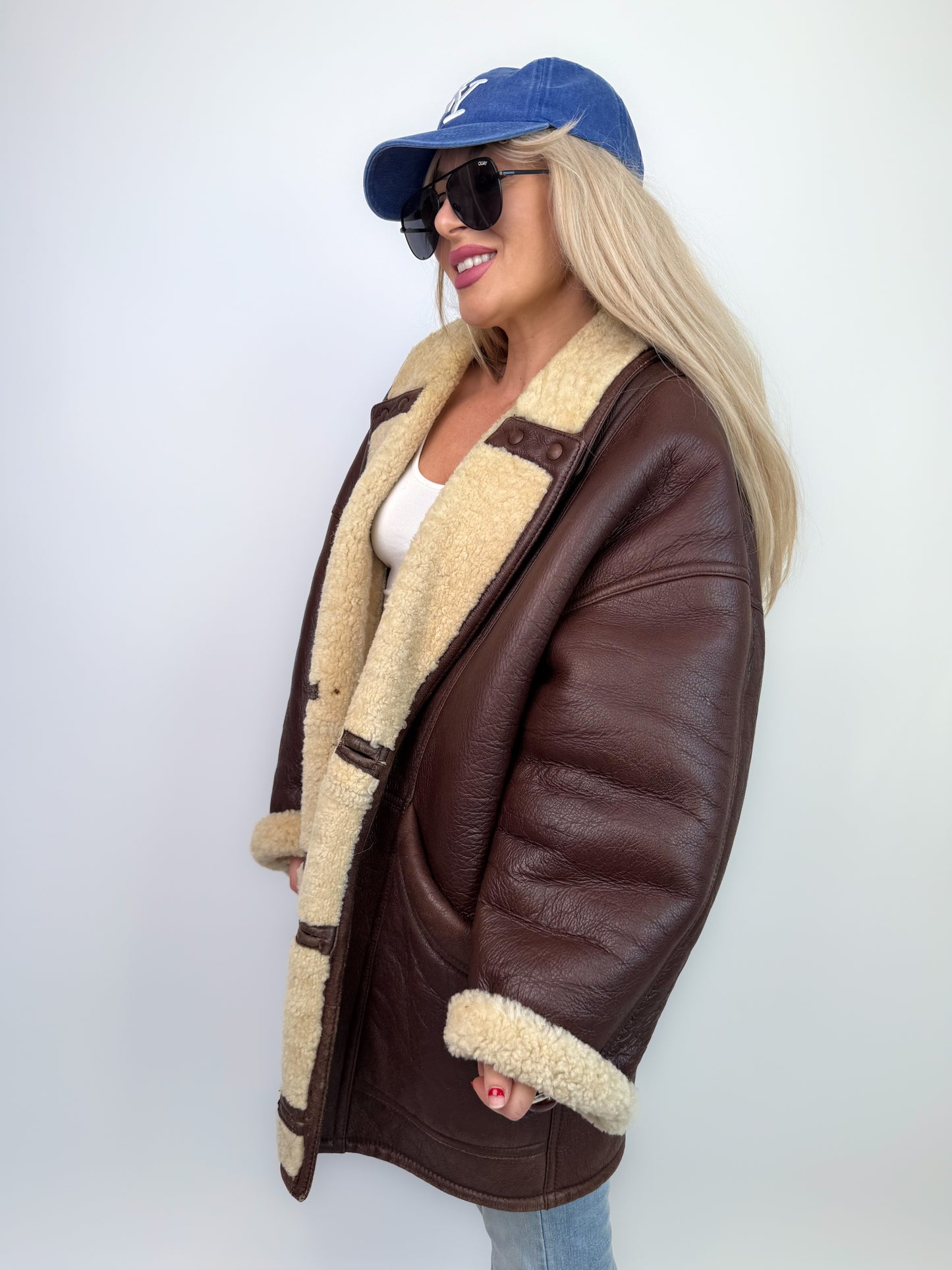 Vintage Dark Brown Shearling Natural Leather Coat Unisex Winter Coat