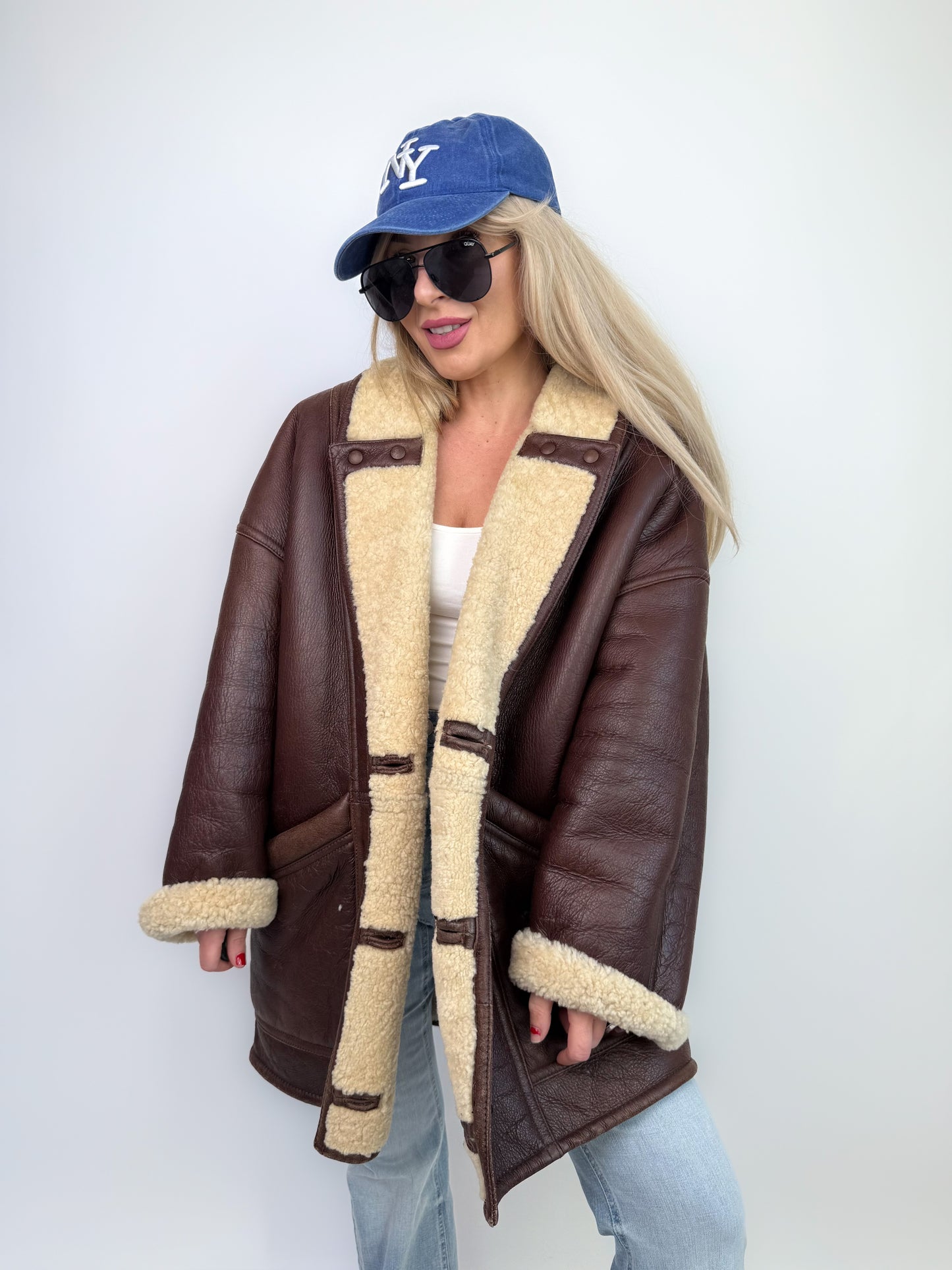 Vintage Dark Brown Shearling Natural Leather Coat Unisex Winter Coat