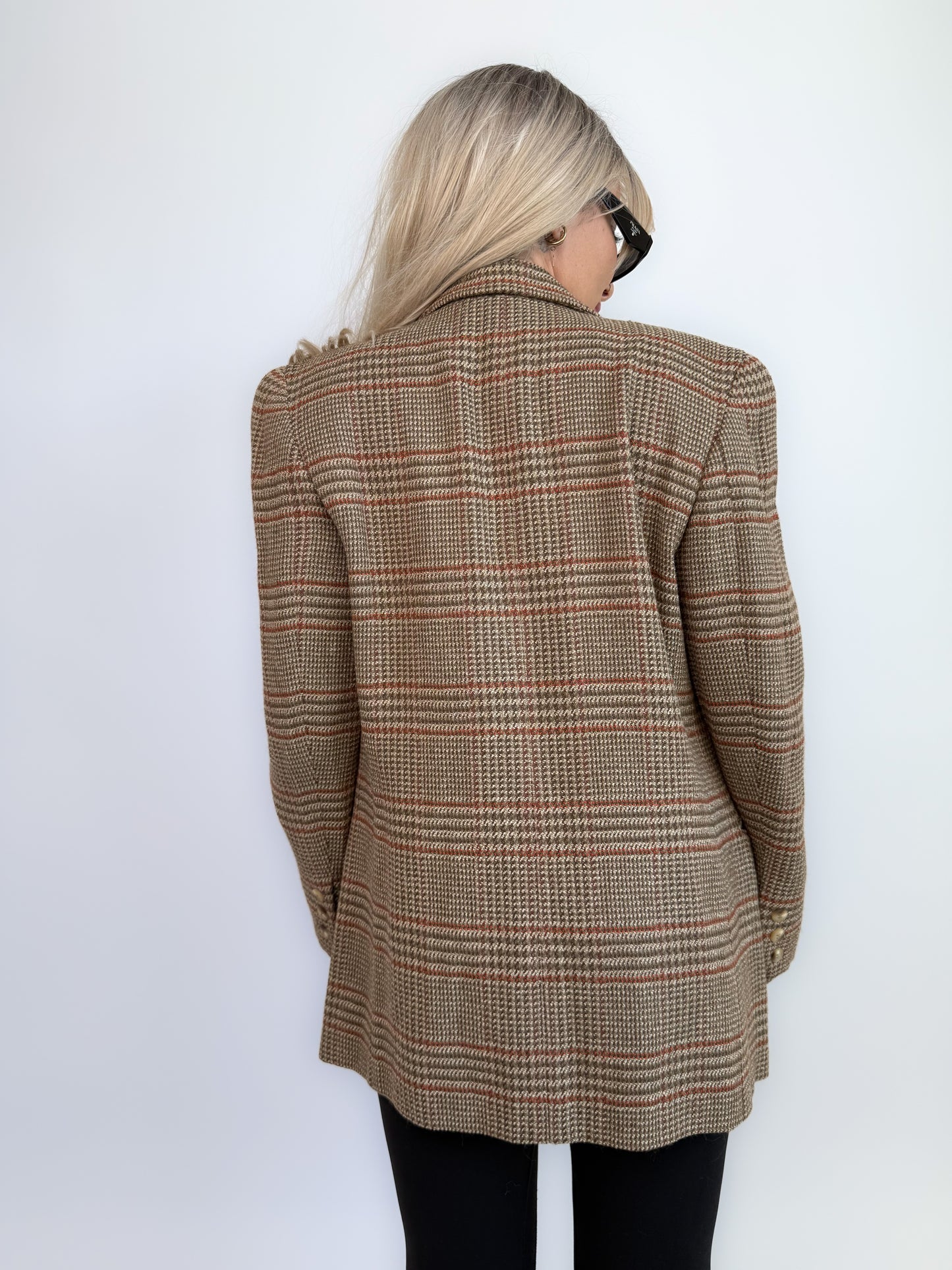 Vintage 90s Wool Plaid Oversized Blazer - Size Small