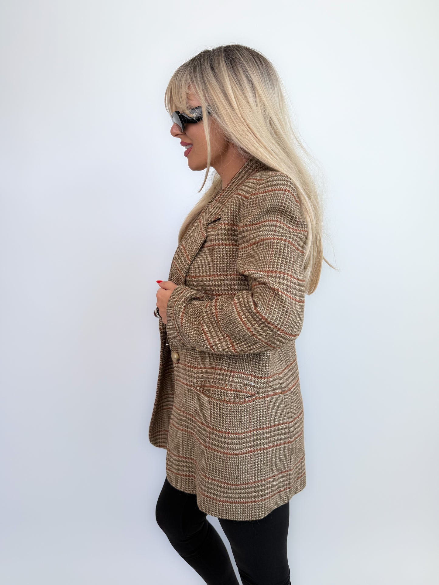 Vintage 90s Wool Plaid Oversized Blazer - Size Small