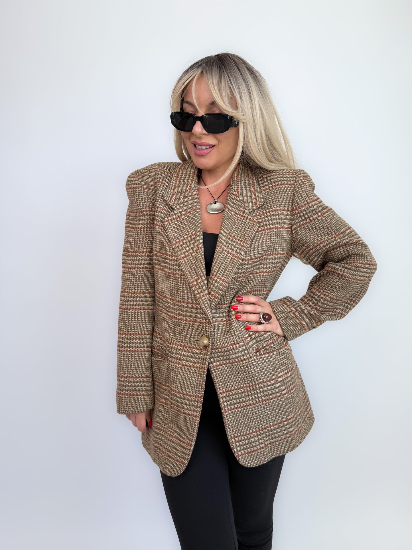 Vintage 90s Wool Plaid Oversized Blazer - Size Small