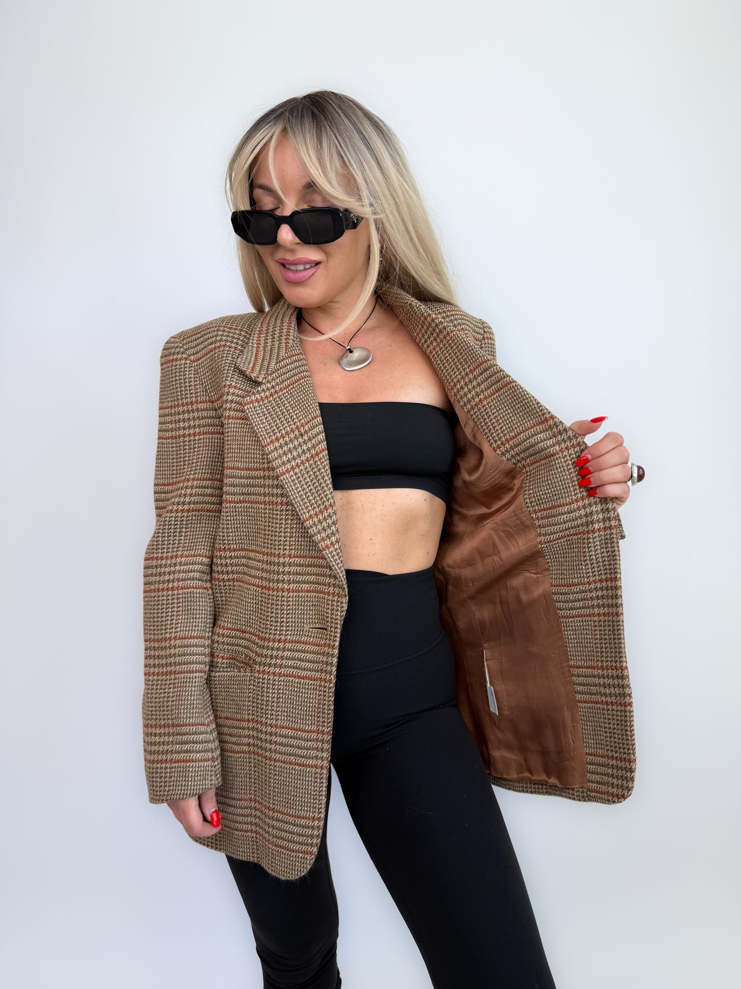 Vintage 90s Wool Plaid Oversized Blazer - Size Small