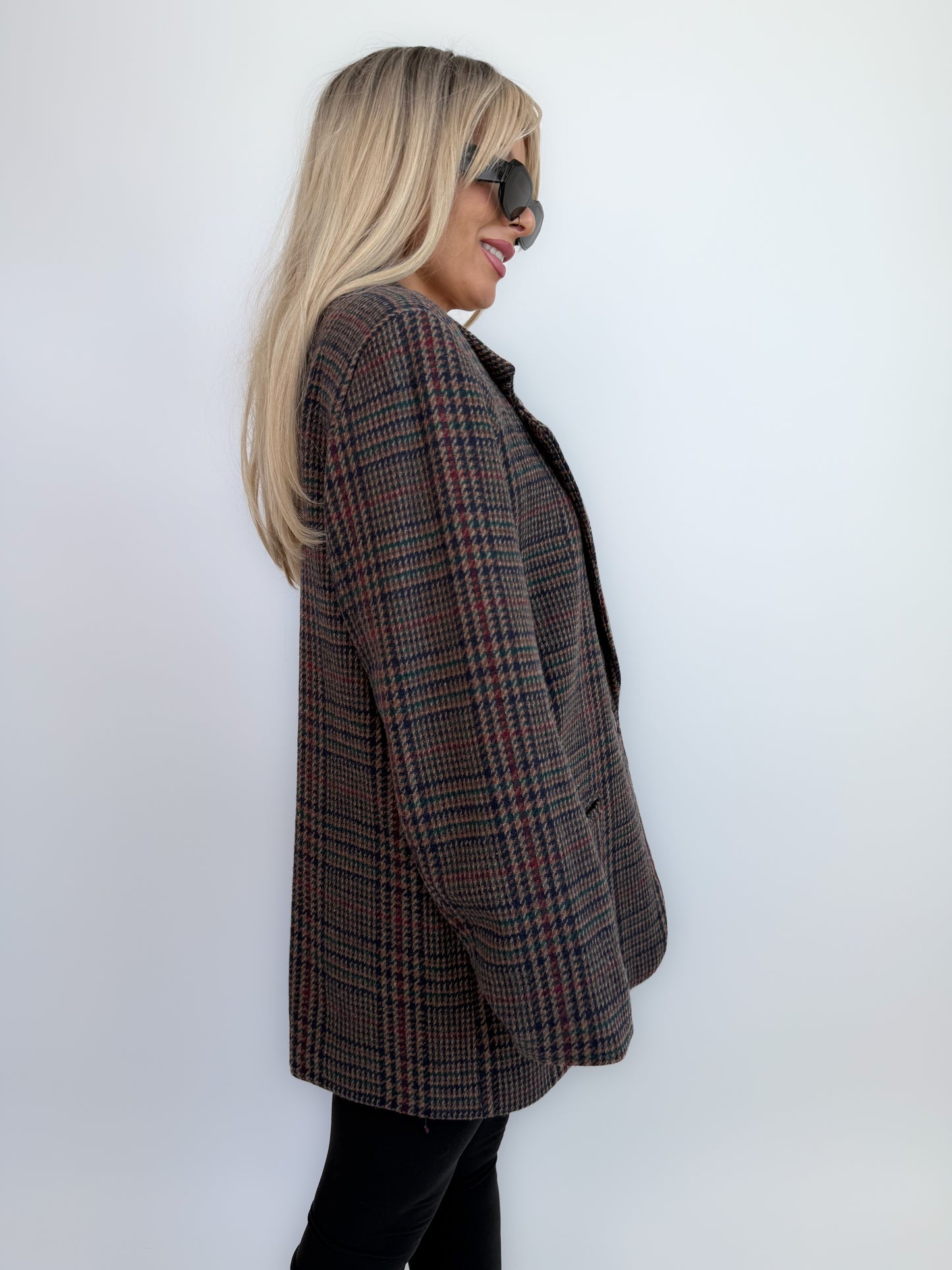 90s Wool Plaid Blazer: Brown Checkered Oversized Jacket Size Medium-Large