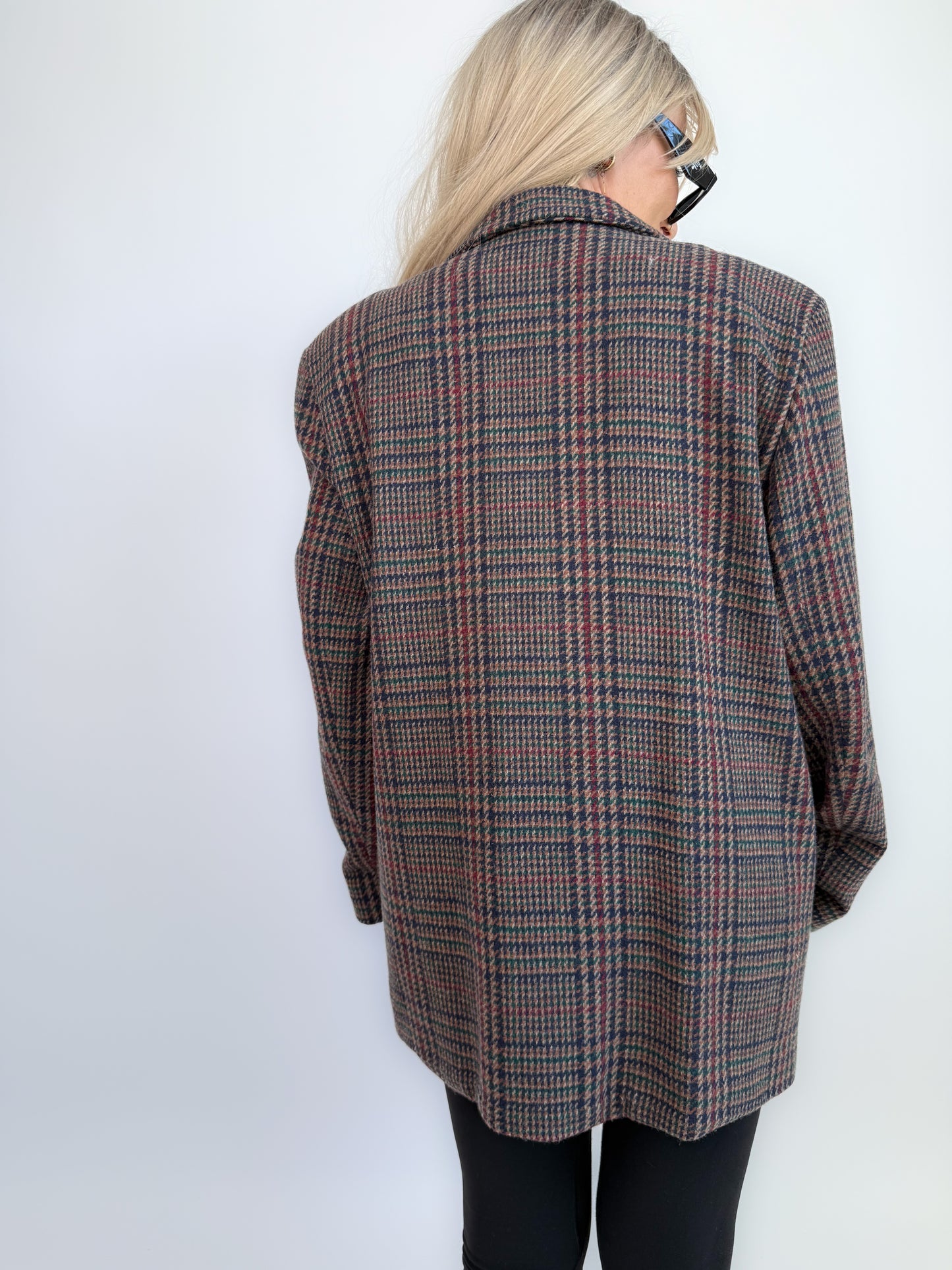 90s Wool Plaid Blazer: Brown Checkered Oversized Jacket Size Medium-Large