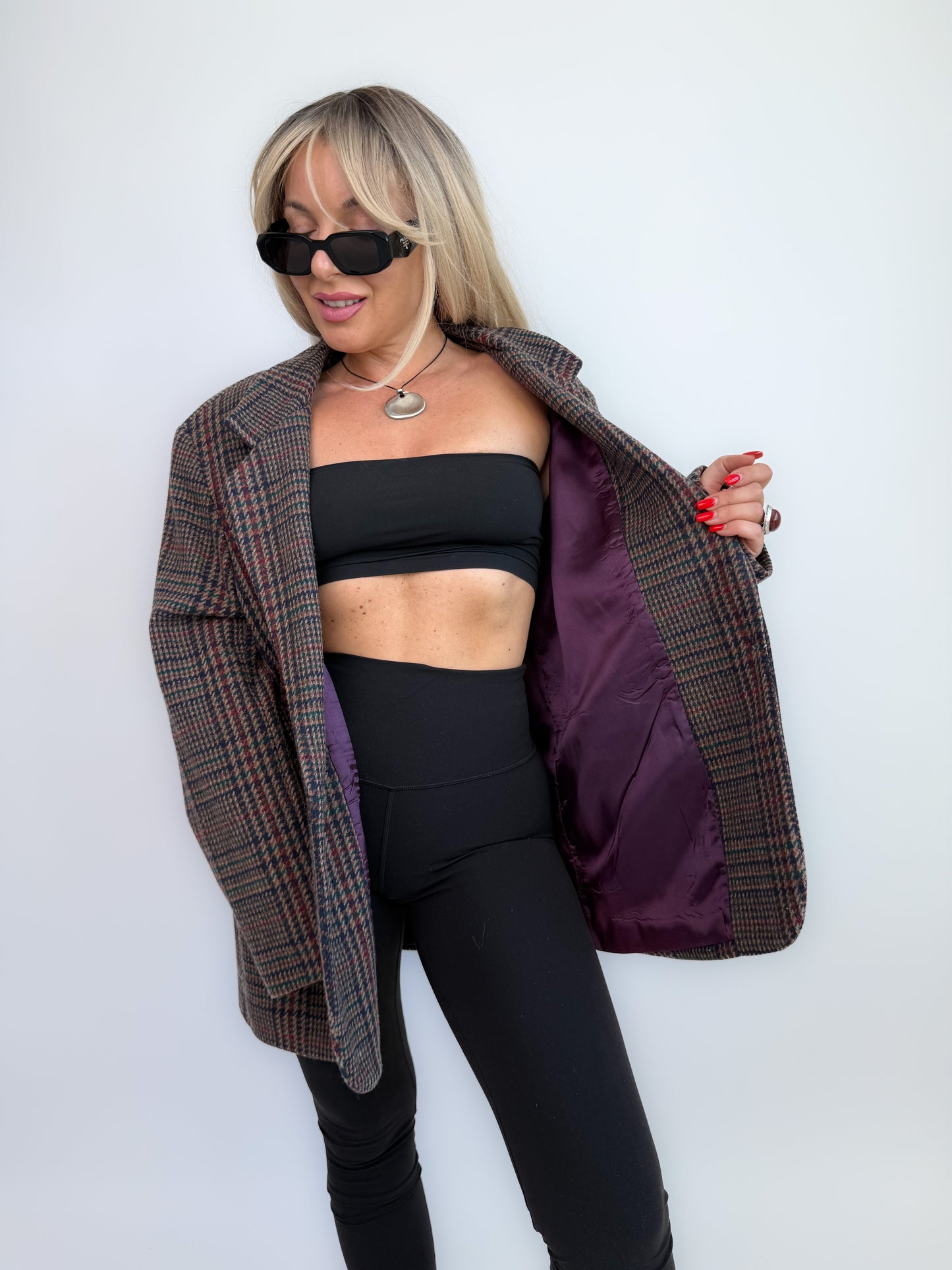 90s Wool Plaid Blazer: Brown Checkered Oversized Jacket Size Medium-Large