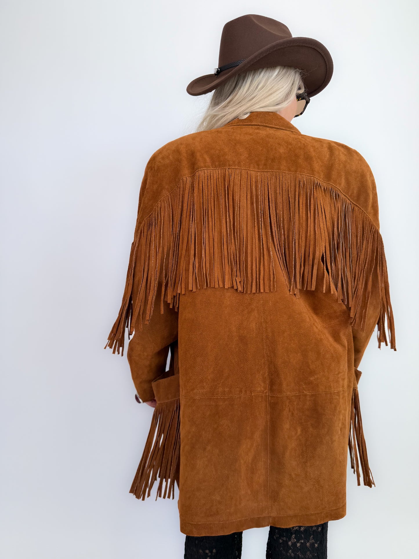 Vintage Rust Brown Suede Fringe Jacket – Western Southwestern Festival Boho Hippie Style M-L