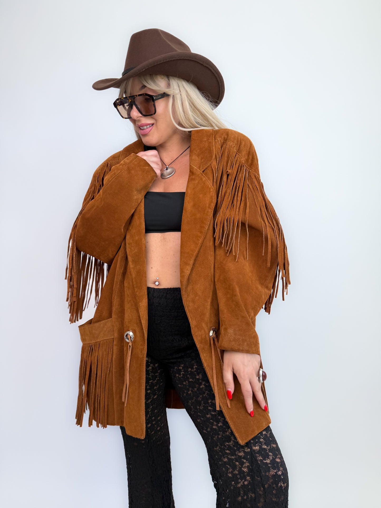 Vintage Rust Brown Suede Fringe Jacket – Western Southwestern Festival Boho Hippie Style M-L