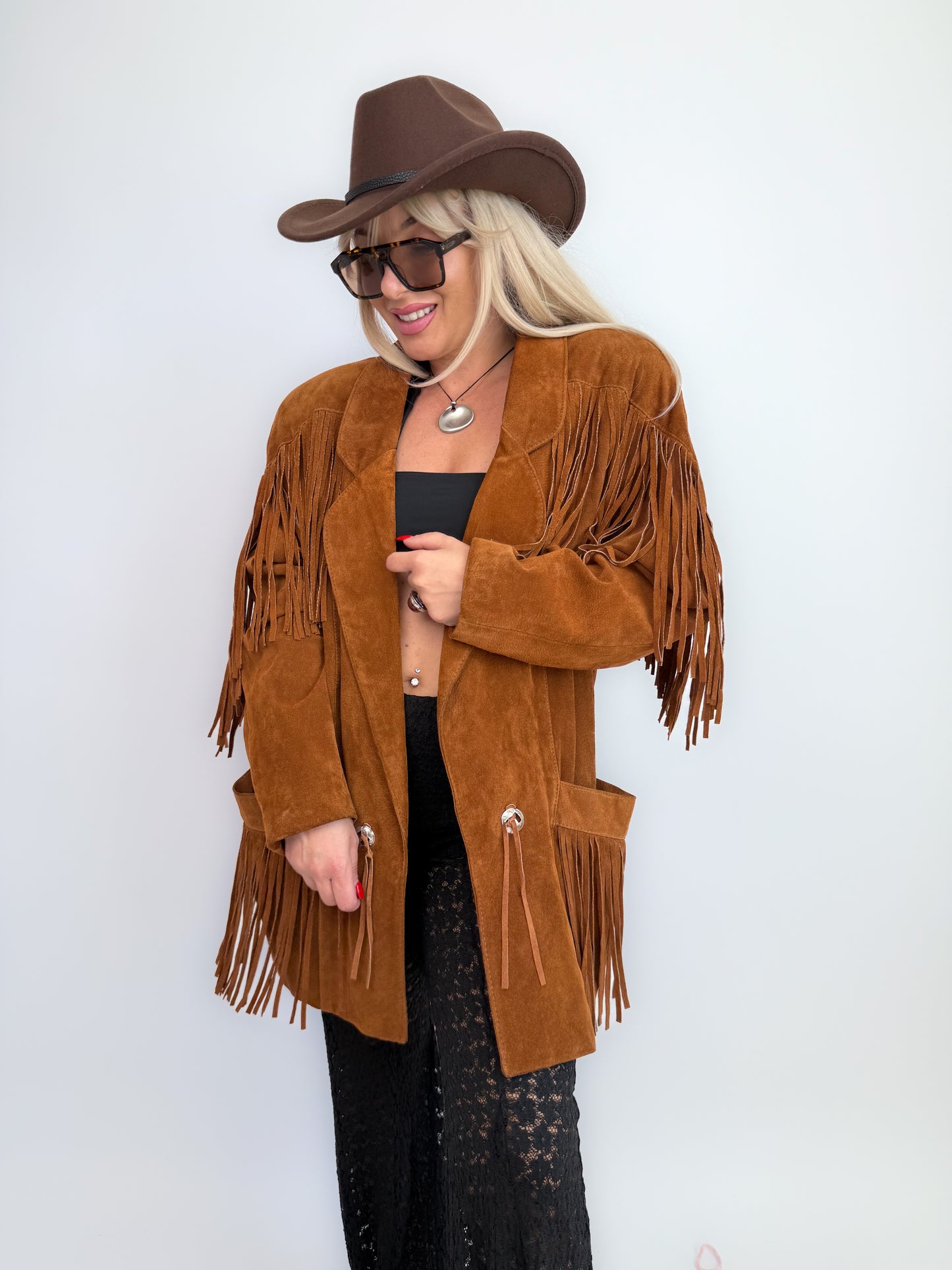 Vintage Rust Brown Suede Fringe Jacket – Western Southwestern Festival Boho Hippie Style M-L