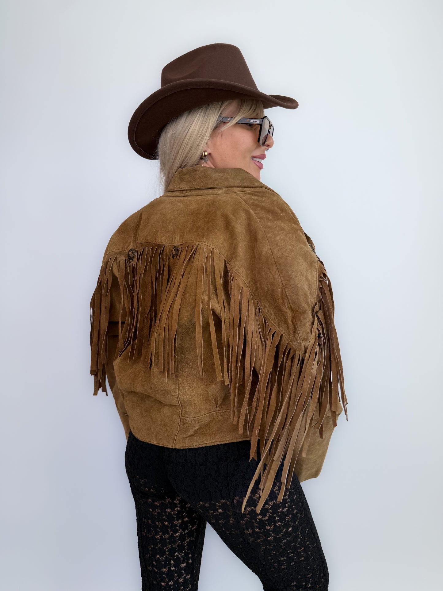 Vintage Black Suede Fringe Jacket: 90s Western Boho Cowgirl Festival Coat S-M
