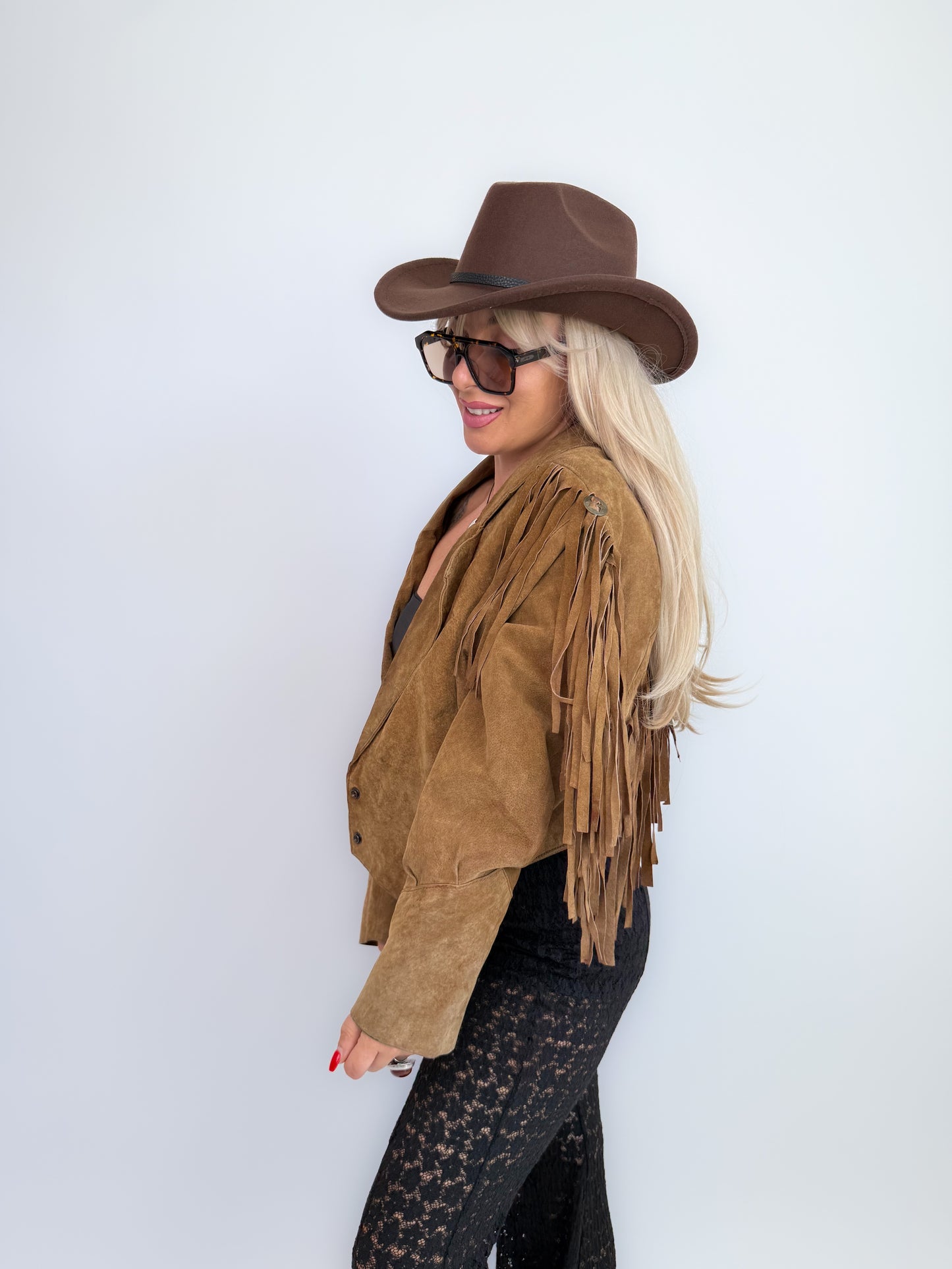 Vintage Black Suede Fringe Jacket: 90s Western Boho Cowgirl Festival Coat S-M