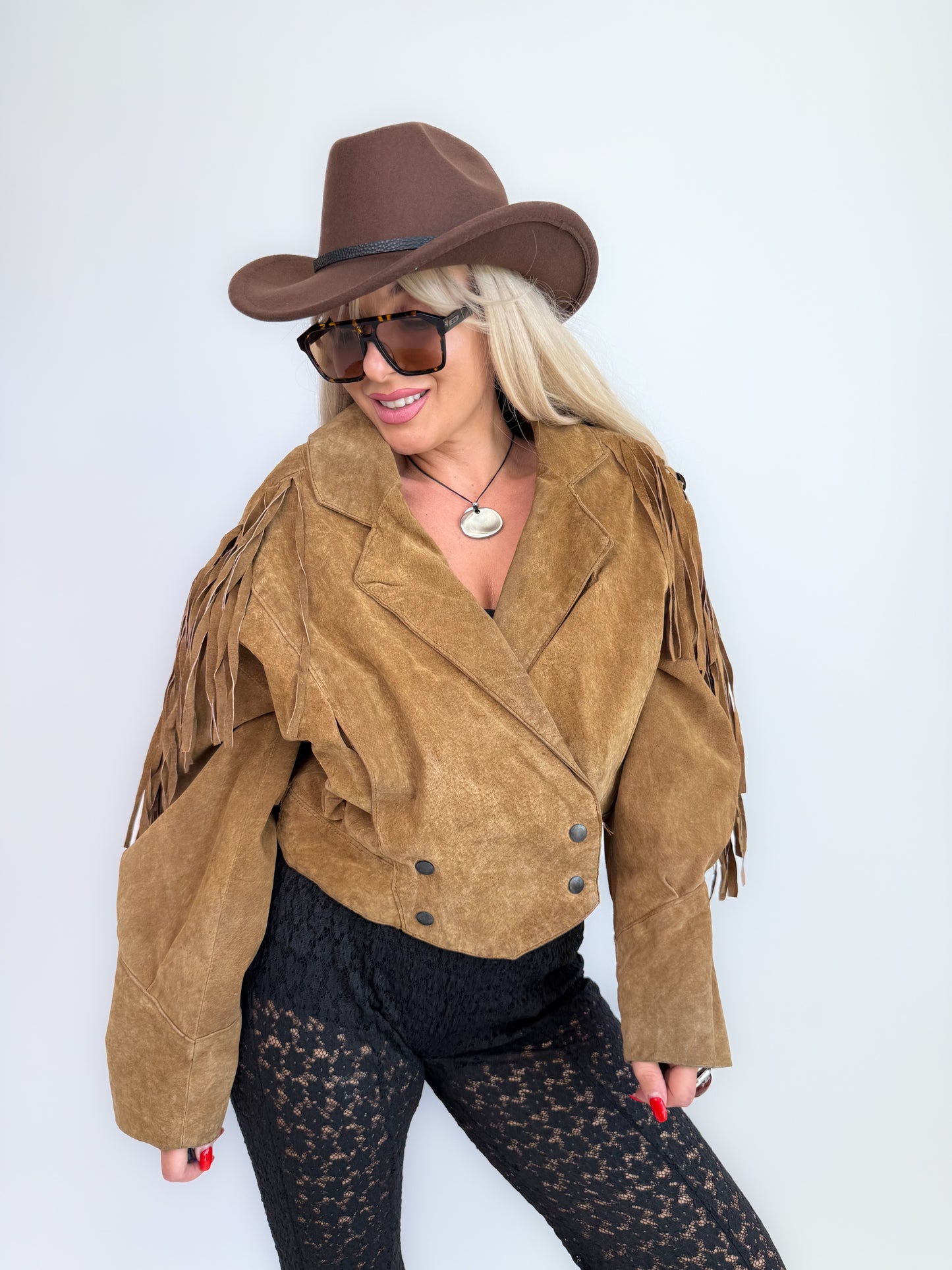 Vintage Black Suede Fringe Jacket: 90s Western Boho Cowgirl Festival Coat S-M