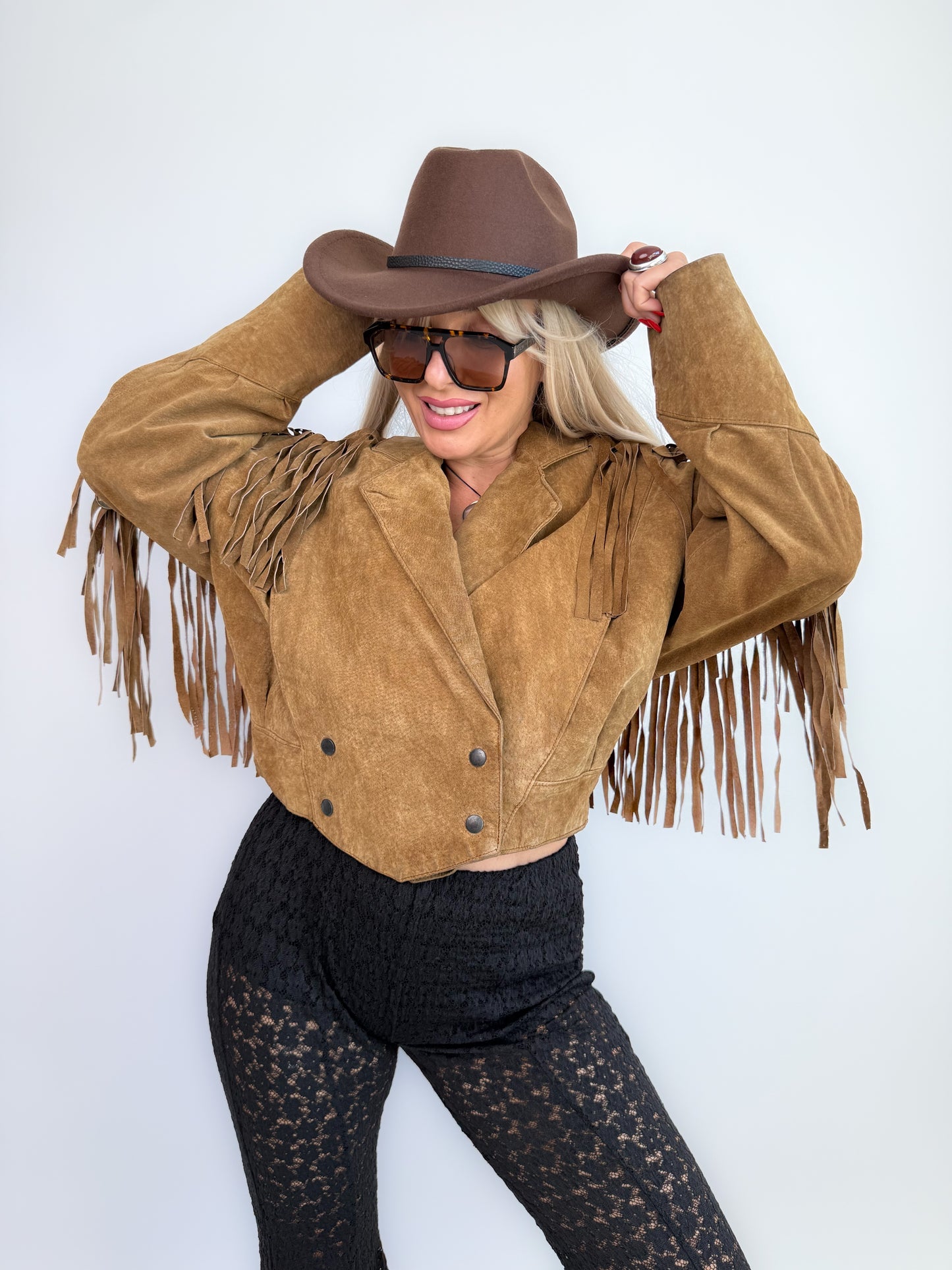 Vintage Black Suede Fringe Jacket: 90s Western Boho Cowgirl Festival Coat S-M