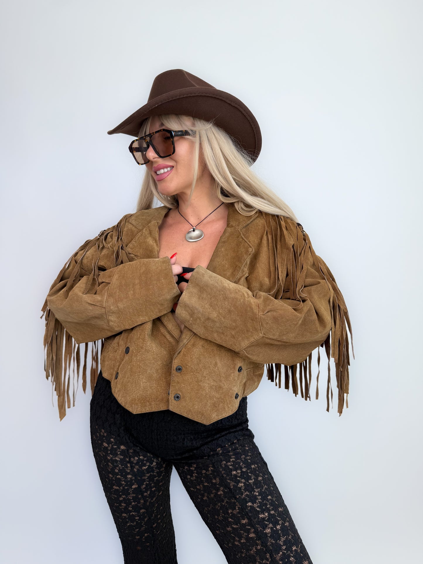 Vintage Black Suede Fringe Jacket: 90s Western Boho Cowgirl Festival Coat S-M